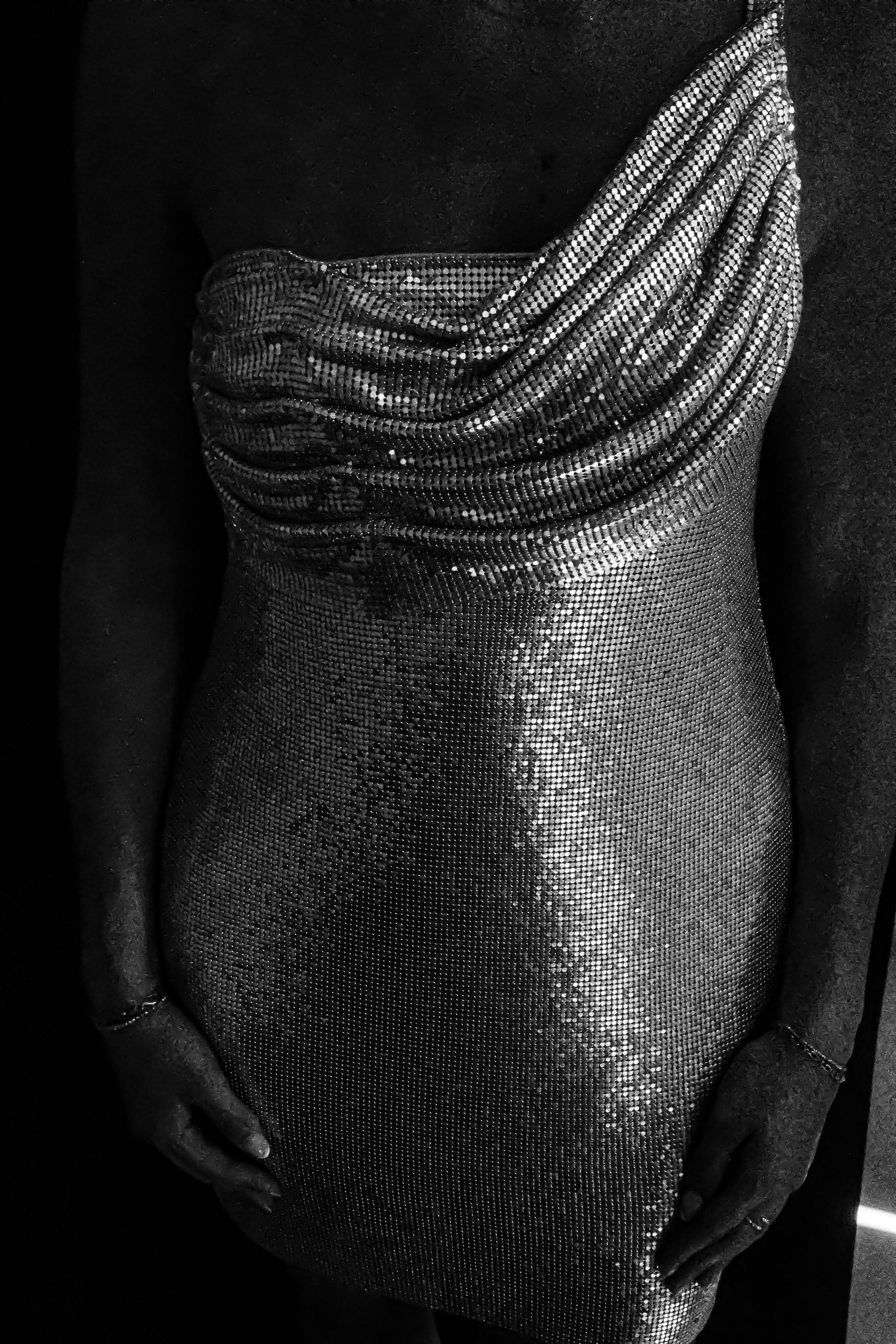 Lyle One Shoulder Glow Mesh Mini Dress - Silver #12