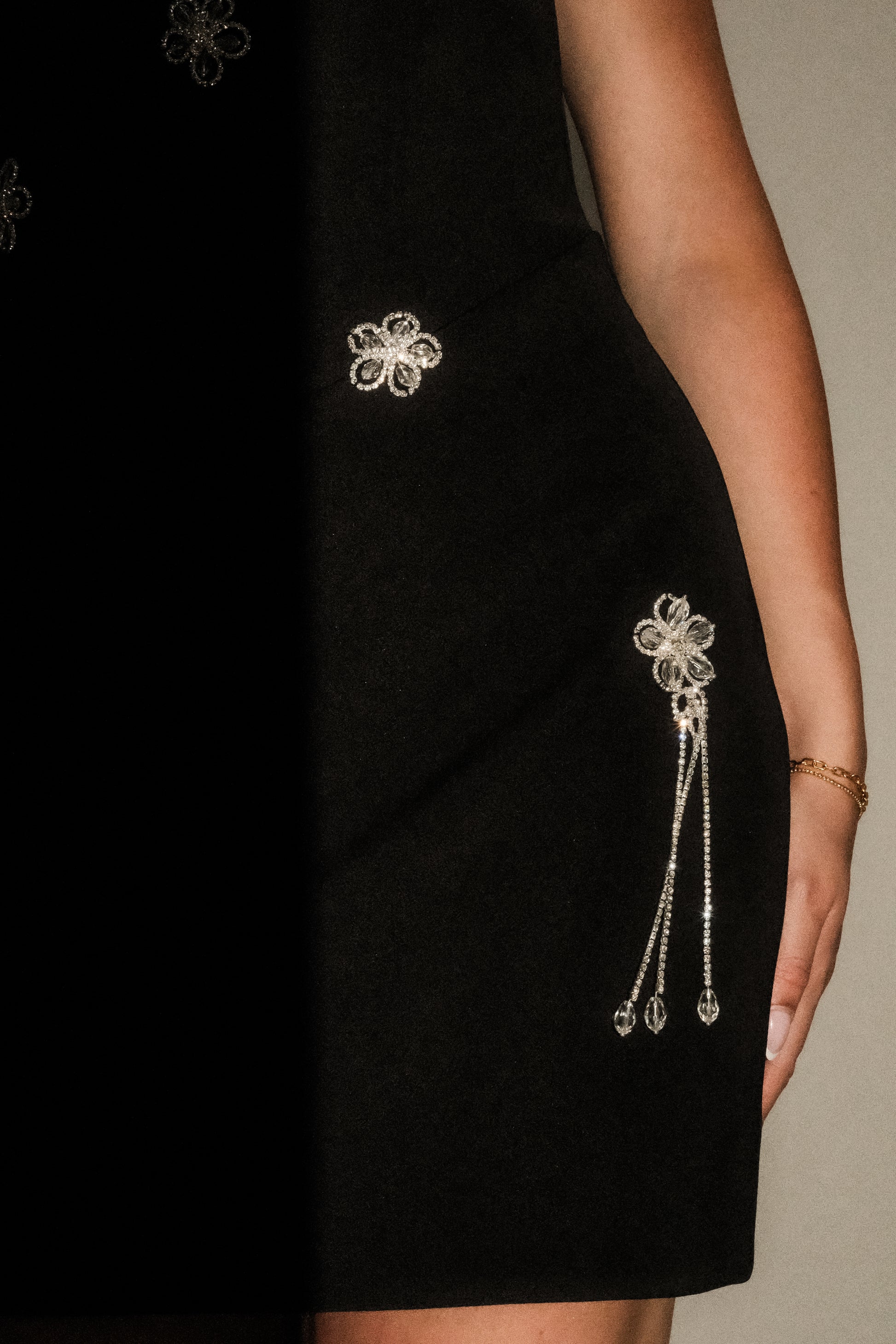 Liva Strapless Diamante Floral Trim Mini Dress - Black #10