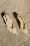 White lace applique heel.