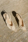 White lace applique heel.
