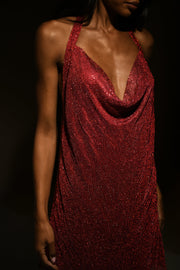Meilani Low Back Diamante Mesh Mini Dress - Red