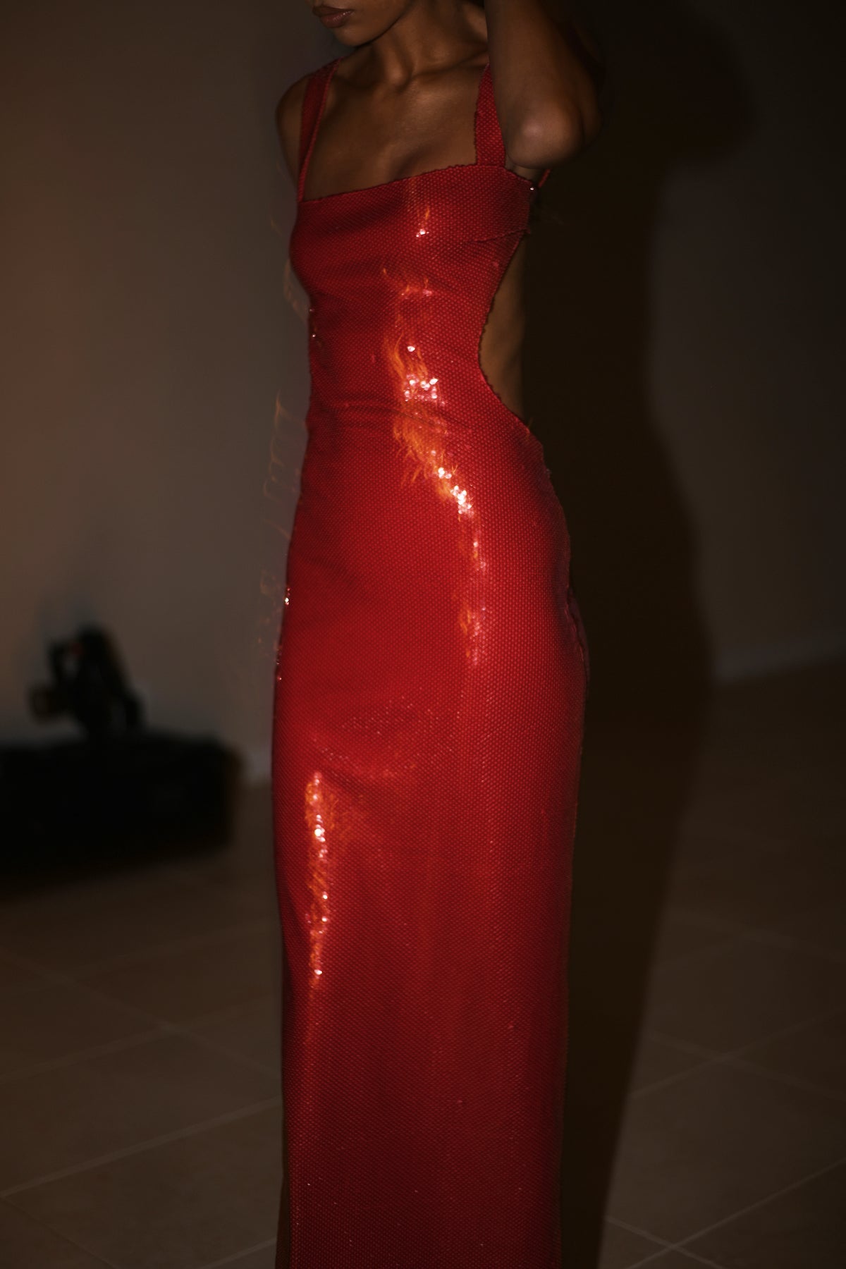 Adoria Sequin Cut Out Maxi Dress - Red #2