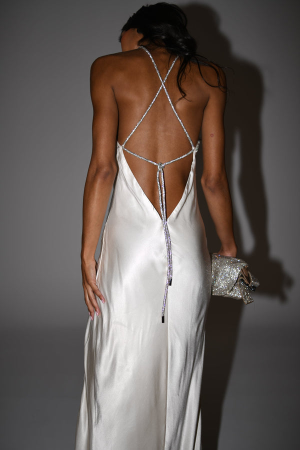 Shop Formal Dress - Louise  Diamante Rope Maxi Dress - Ivory third image