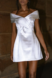Evita Satin Off Shoulder Mini Dress - White