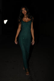 Madelaine Diamante Mesh Cowl Maxi Dress - Emerald
