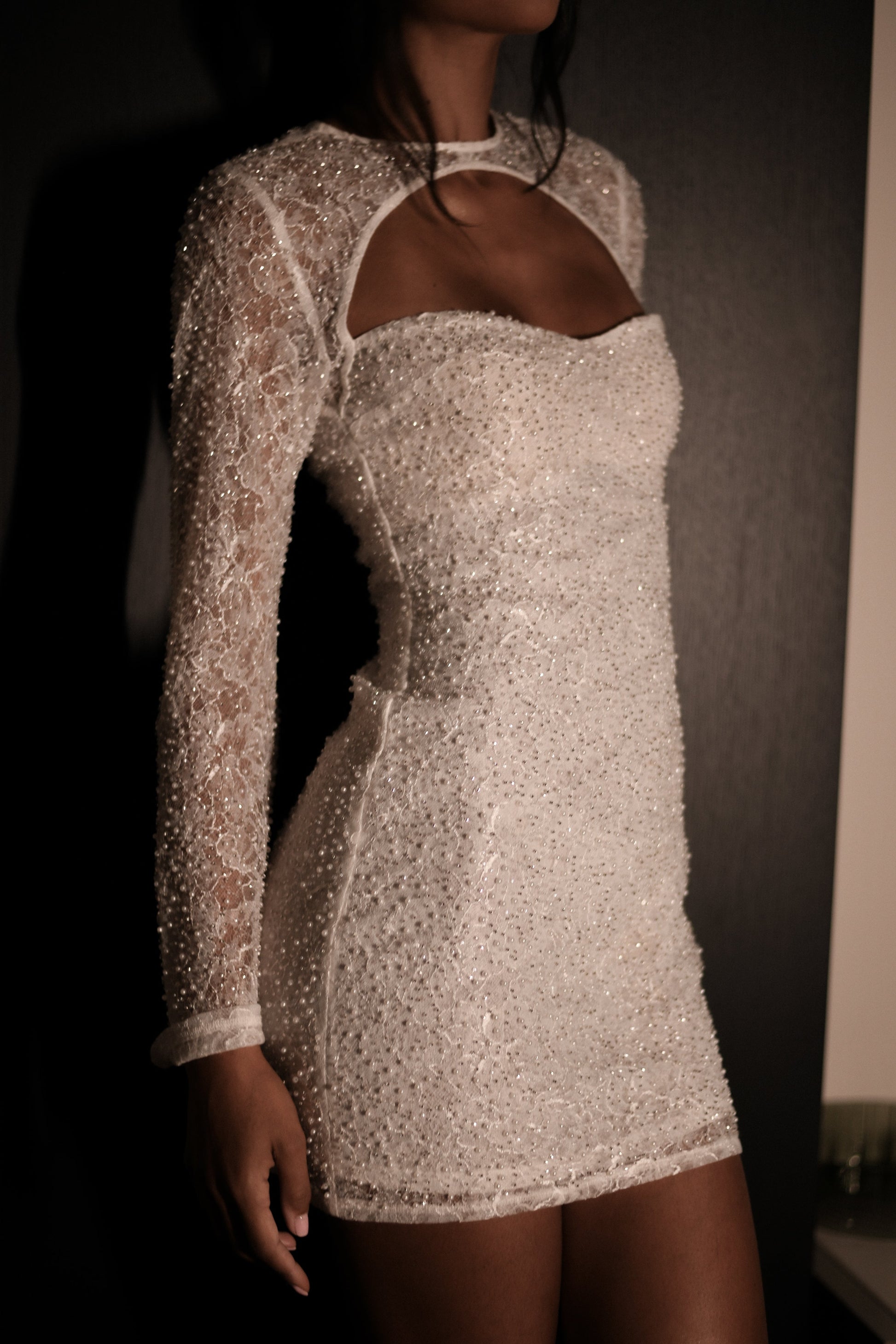 Paxton Pearl Beaded Mini Dress - White | MESHKI Paxton Pearl Beaded Mini Dress - White | MESHKI