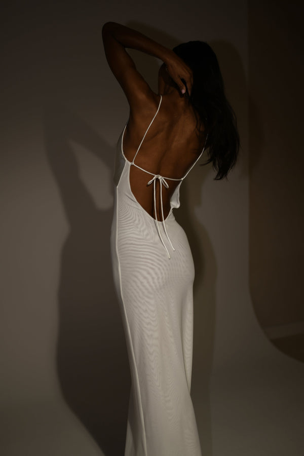 Shop Formal Dress - Maya  Beaded Mesh Maxi Dress - White featured image