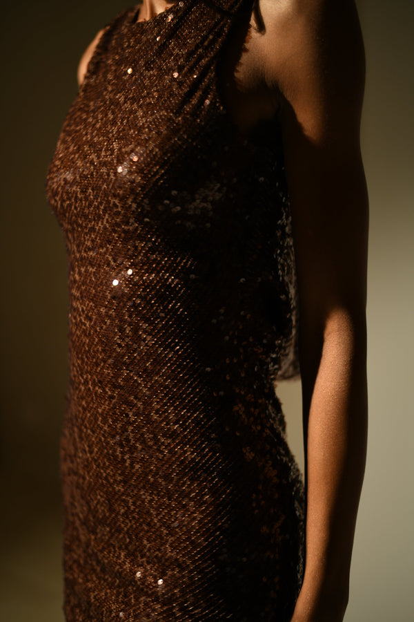 Madera Backless Sequin Maxi Dress - Chocolate