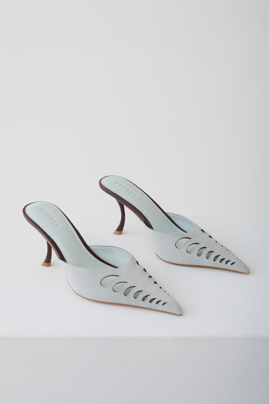 Maddi Pointed Heel - Pale Blue & Burgundy