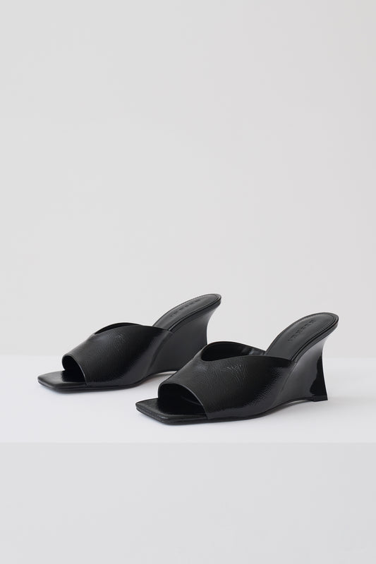 Jody Square Toe Wedge - Black Crinkle Pu