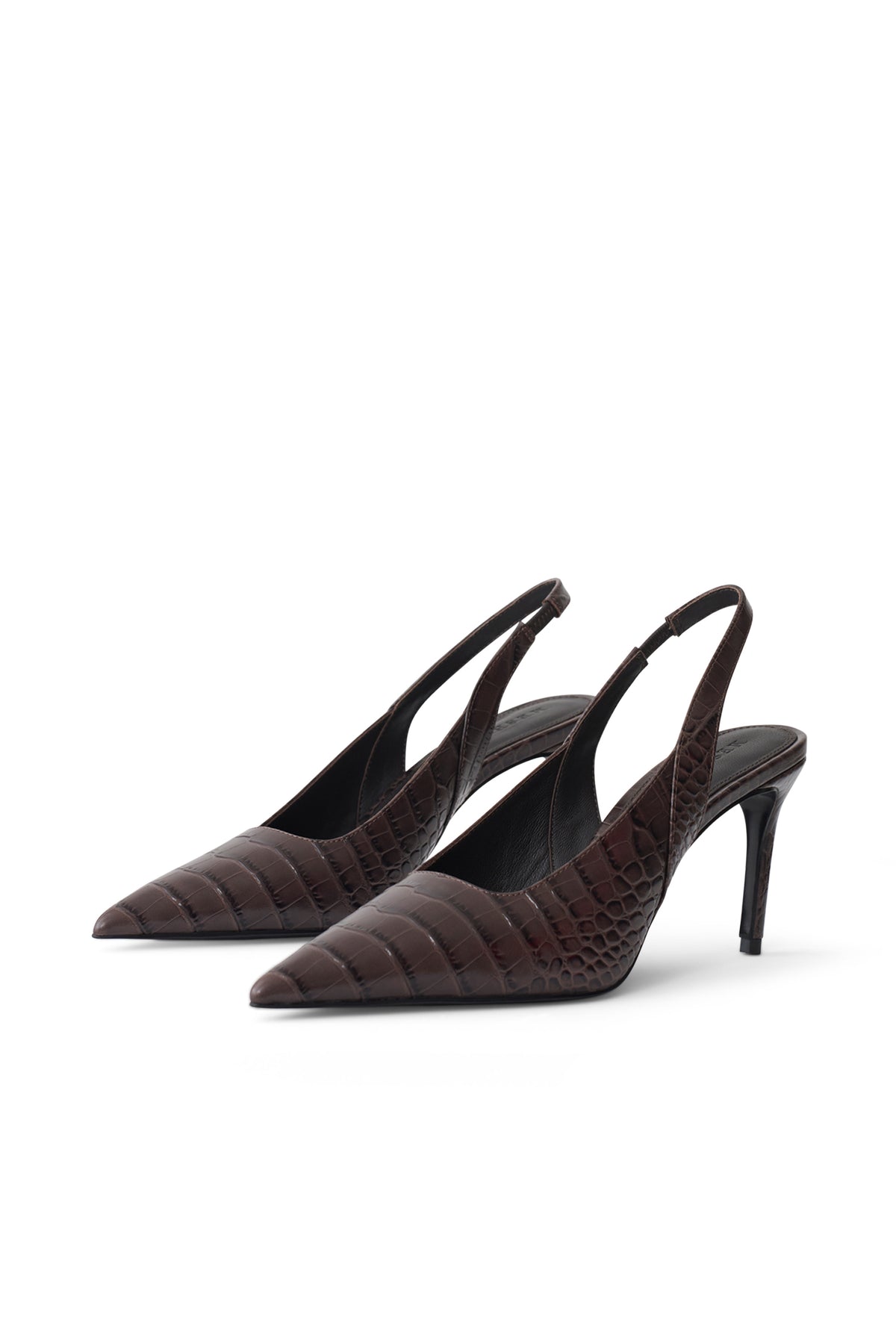 Samar Pointed Sling Back Heels - Chocolate Croc #2