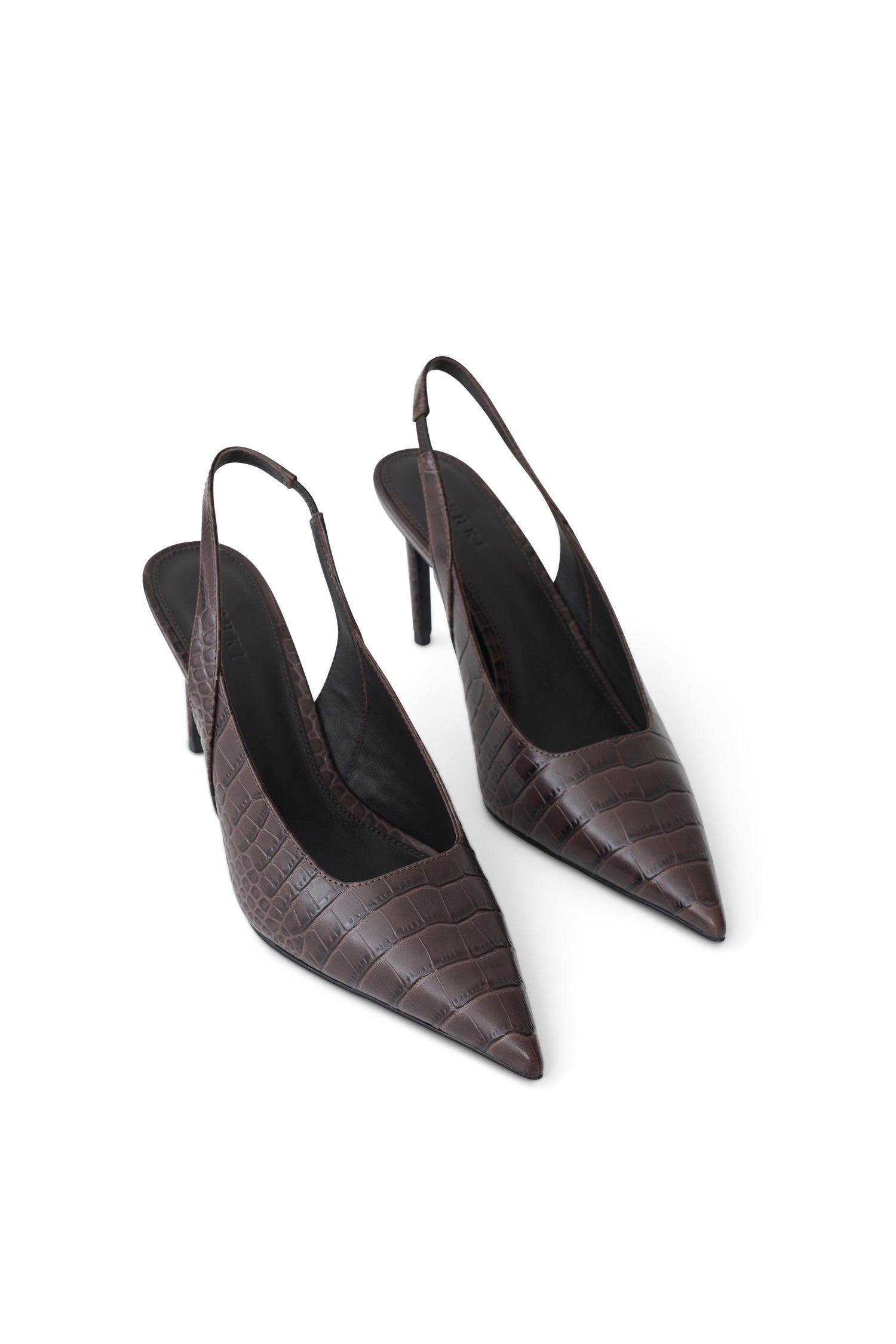 Samar Pointed Sling Back Heels - Chocolate Croc #3