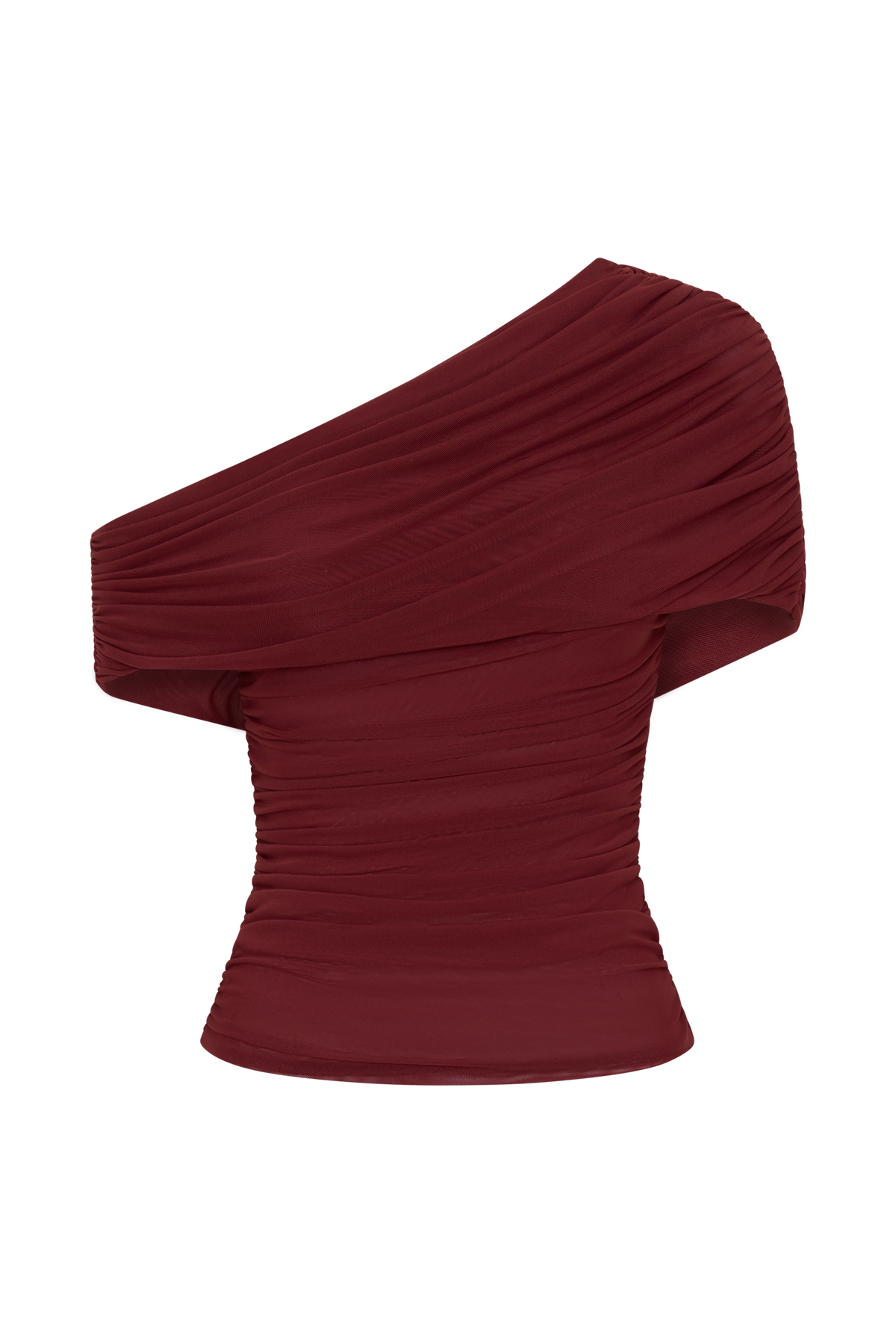 Arina Fluid Loose Neck Jersey Mesh Top - Wine