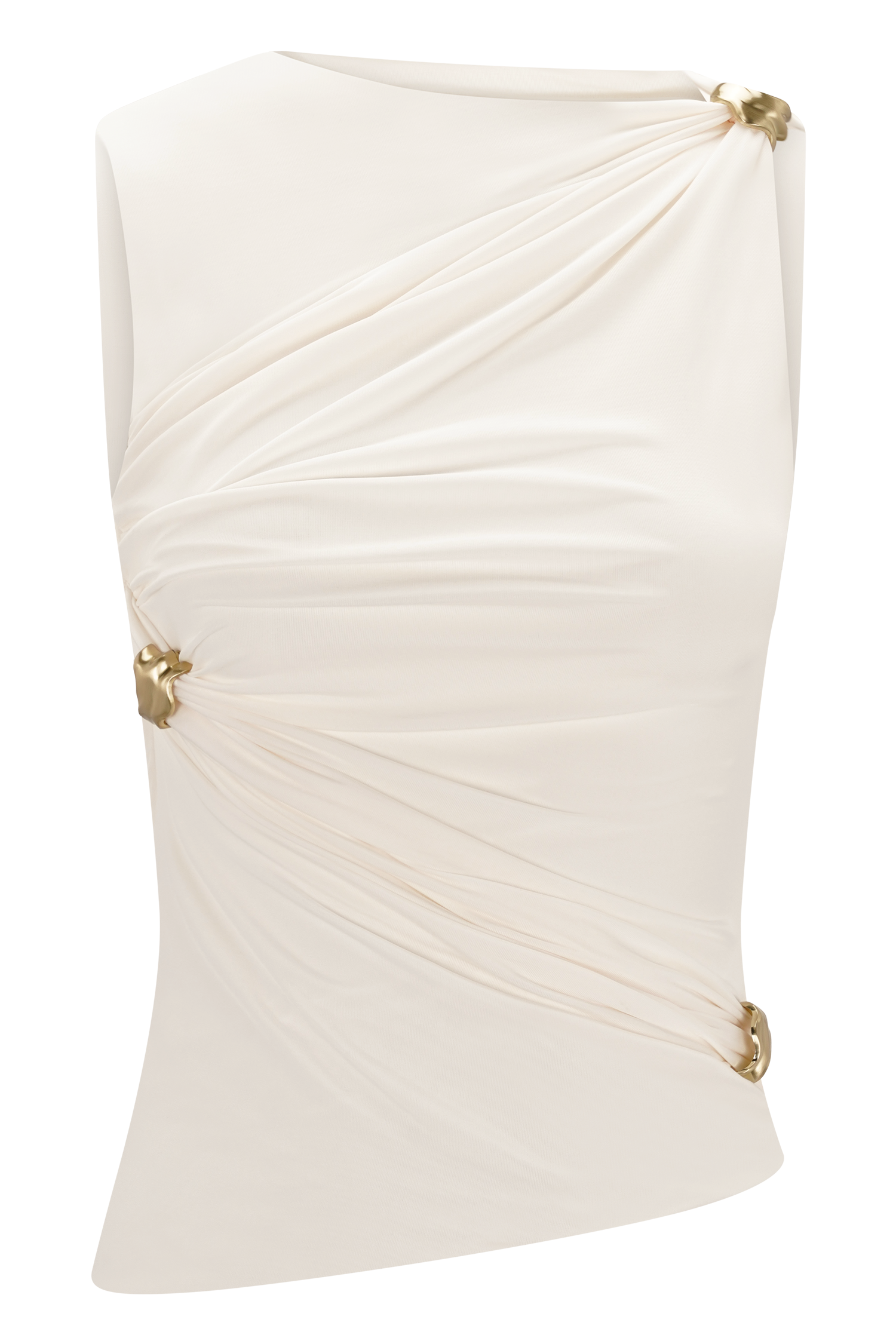 Amia Slinky Sleeveless Top With Hardware - Ivory #9