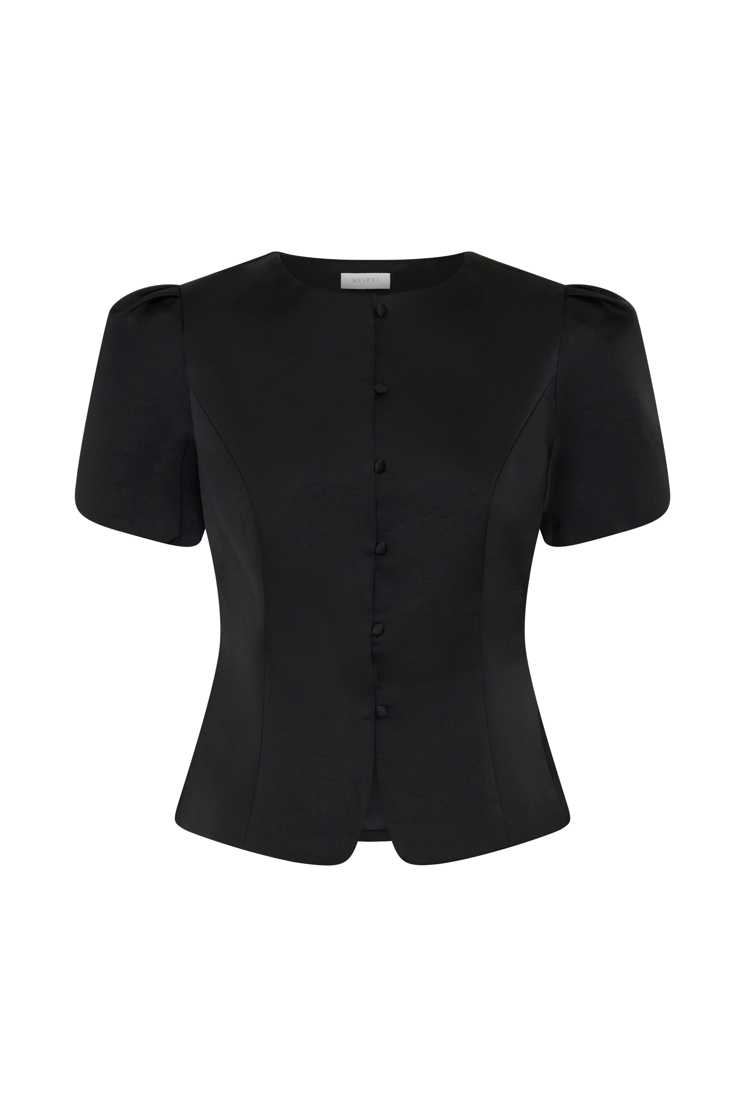 Anne Short Sleeve Satin Top - Black #10