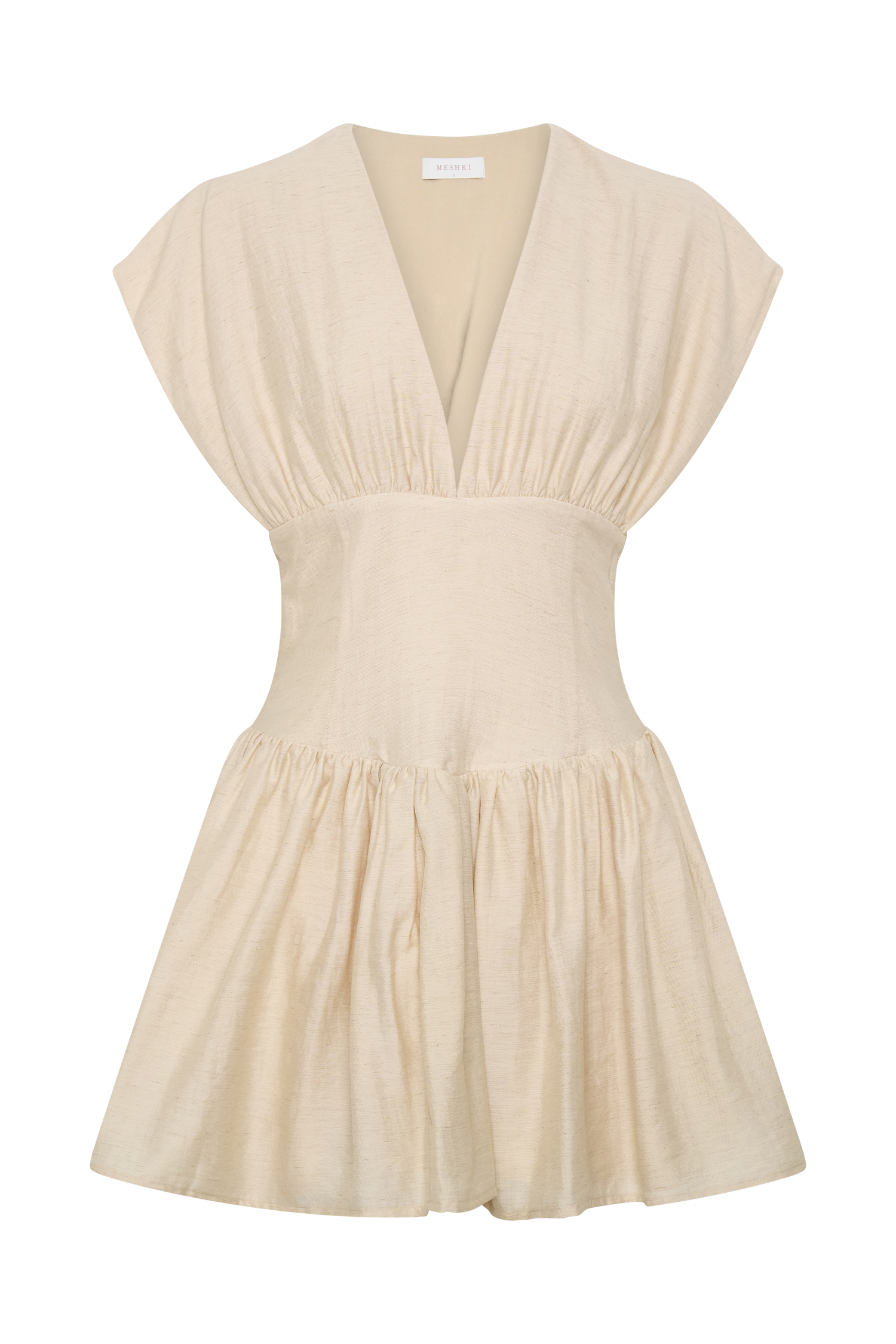 Arabella Cinched Waist Linen Mini Dress - Natural #9