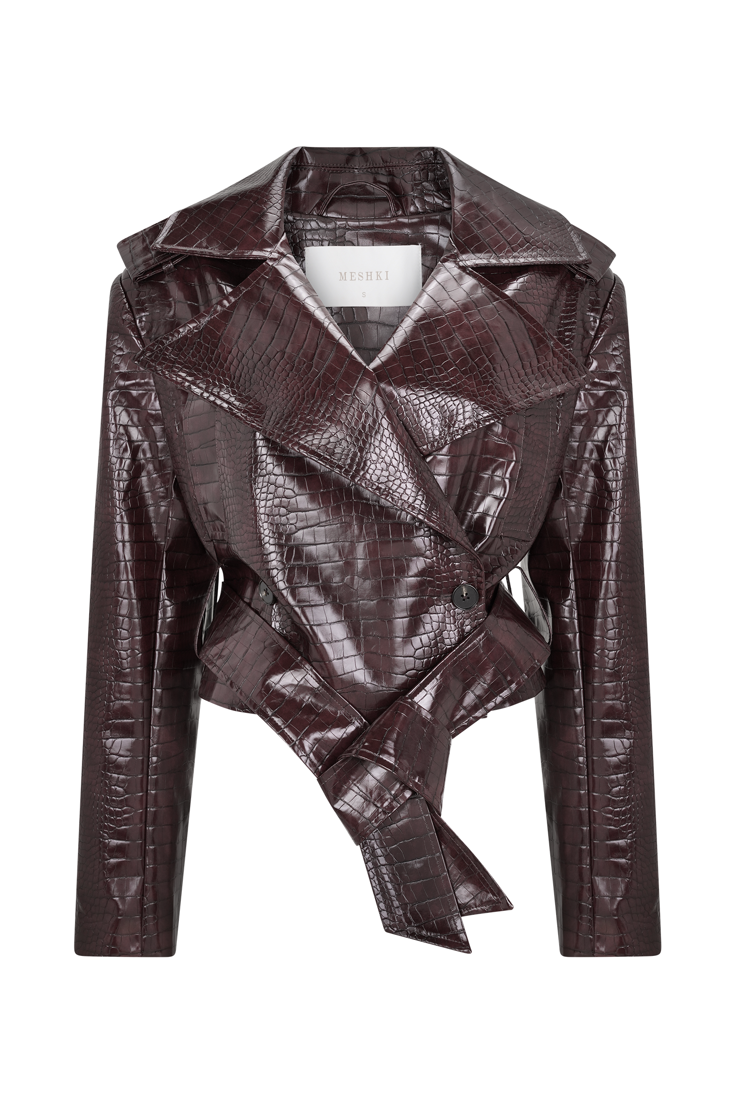 Archie Croc Faux Leather Cropped Jacket - Burgundy #11