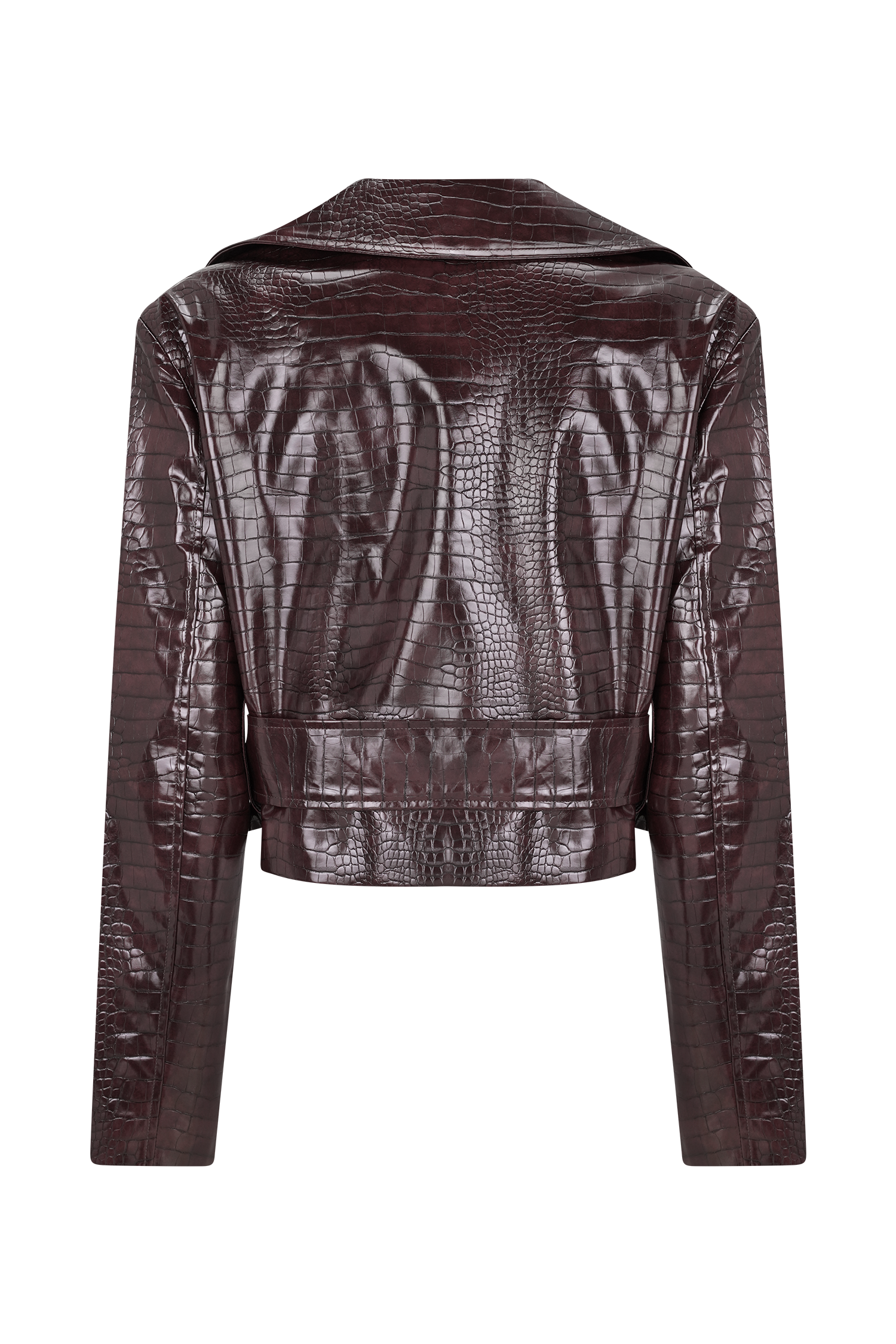 Archie Croc Faux Leather Cropped Jacket - Burgundy #10