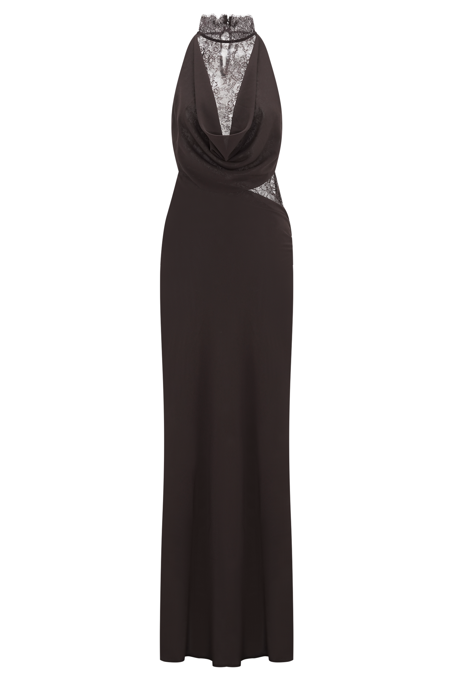 Arra Chiffon And Lace Halter Maxi Dress - Cacao Brown