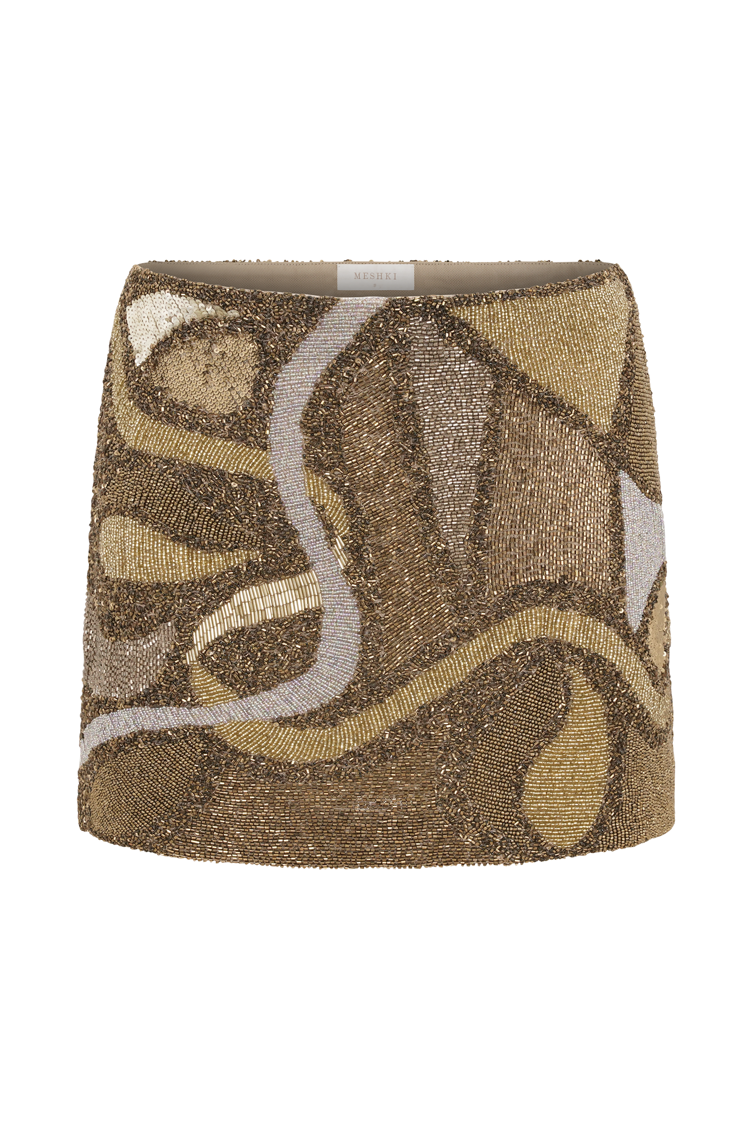 Asher Hand Beaded Abstract Mini Skirt - Gold #12