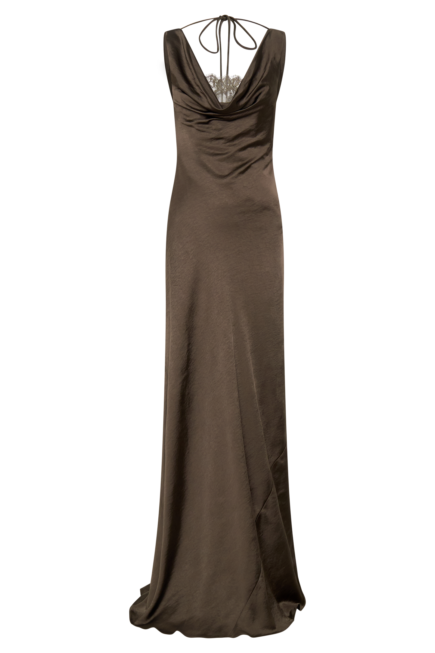 Ashley Cowl Neck Lace And Satin Maxi Dress - Mocha