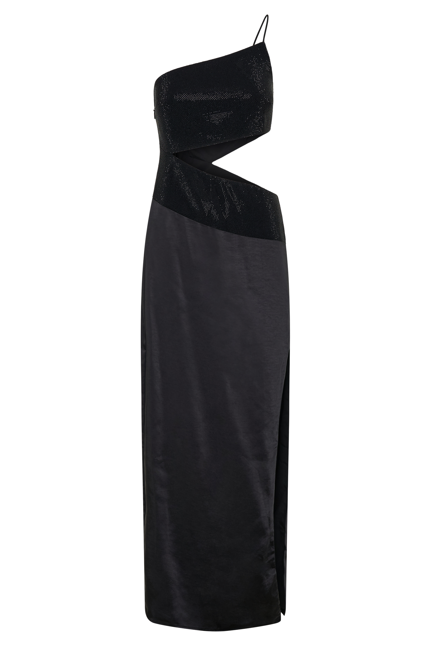 Athena One Shoulder Diamante Maxi Dress - Black #14
