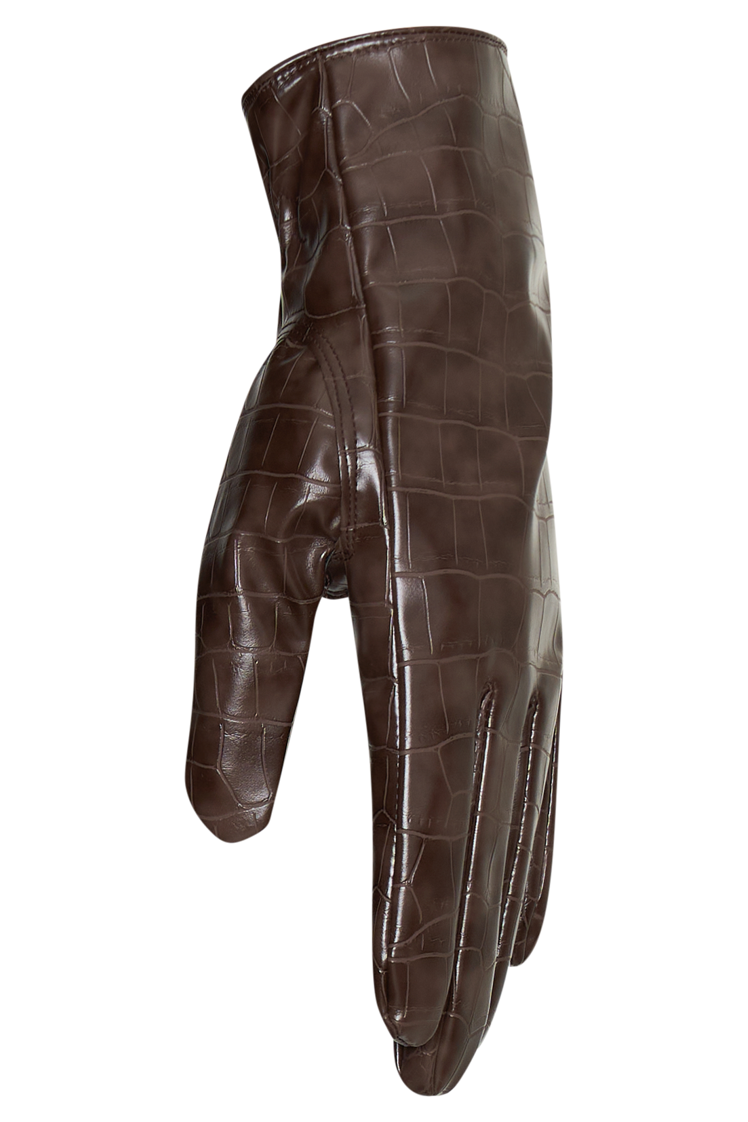 Atlas Faux Leather Crocodile Gloves - Chocolate #7
