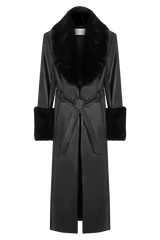 Bec Faux Leather Trench Coat With Faux Fur - Black