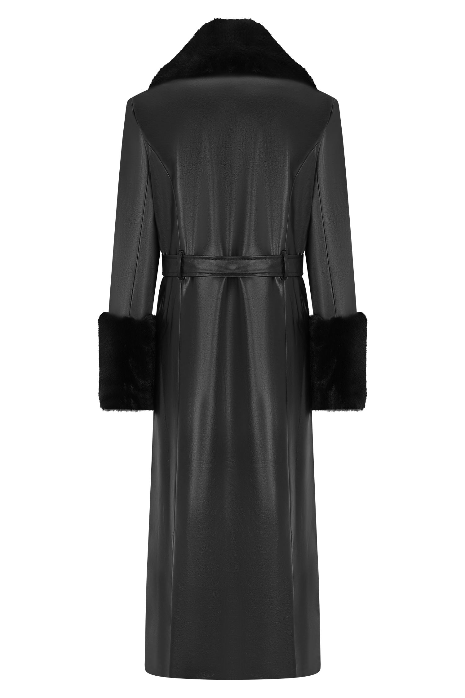 Bec Faux Leather Trench Coat With Faux Fur - Black #8