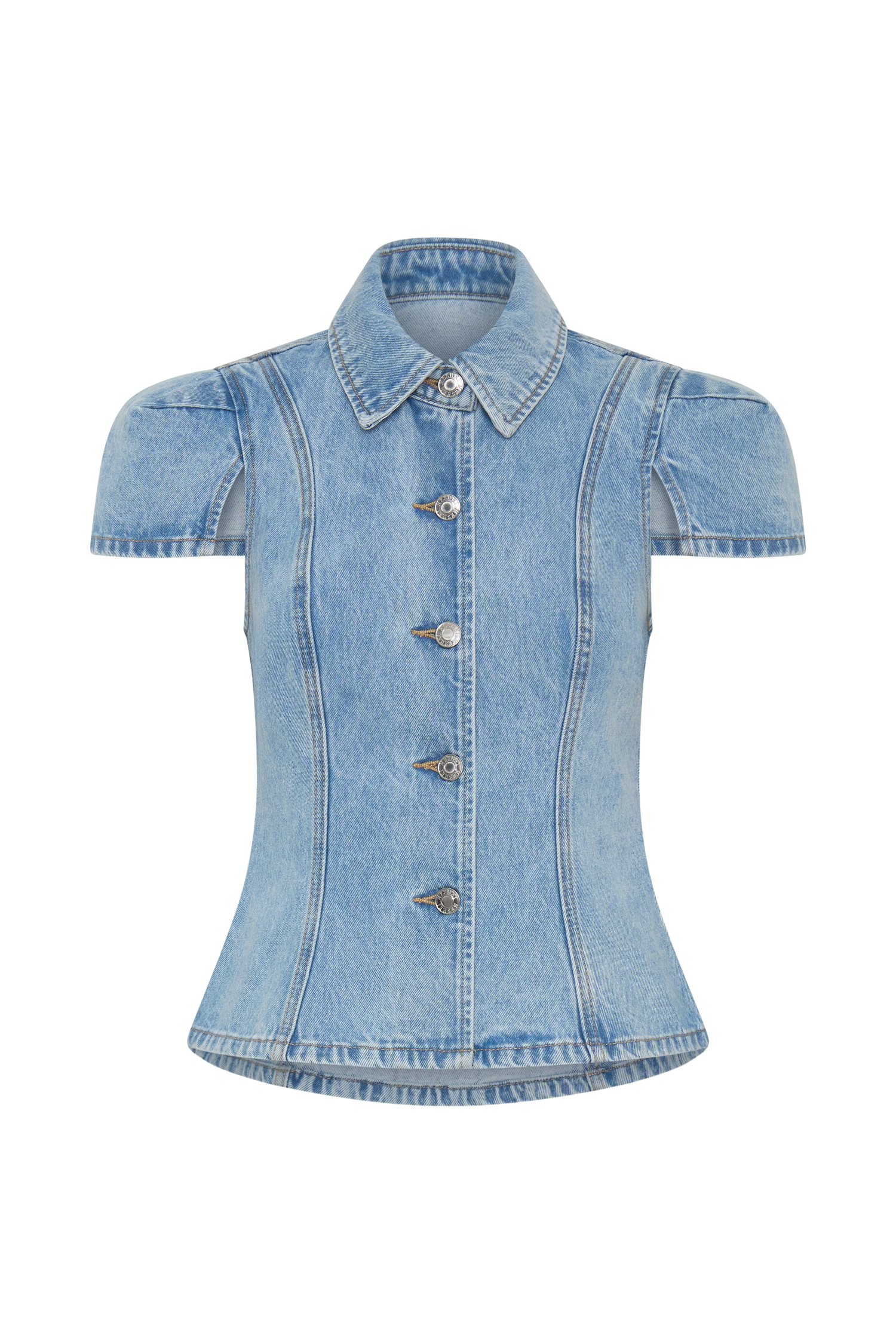 Bently Short Sleeve Denim Top - Washed Light Blue #6