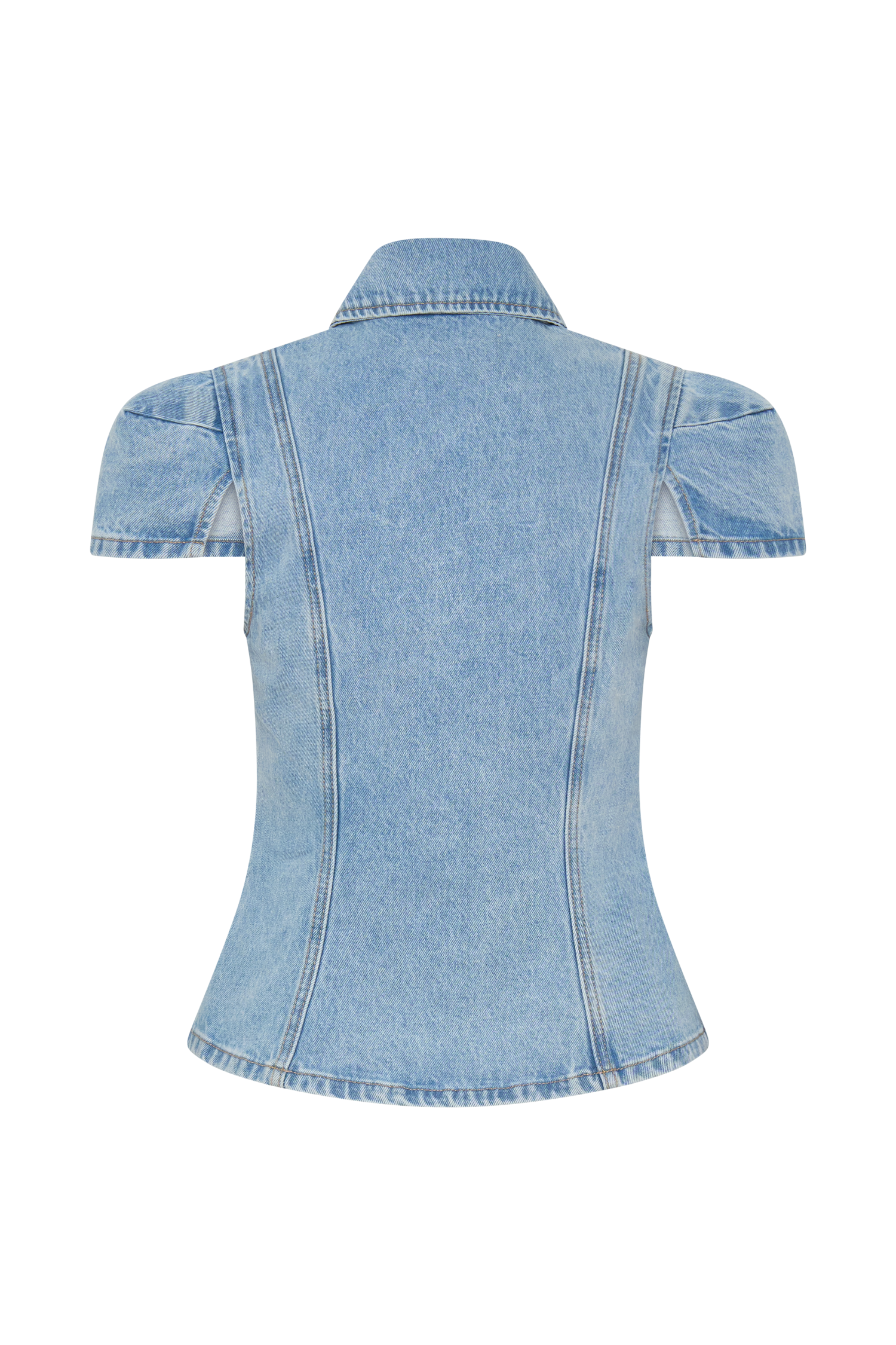 Bently Short Sleeve Denim Top - Washed Light Blue #5