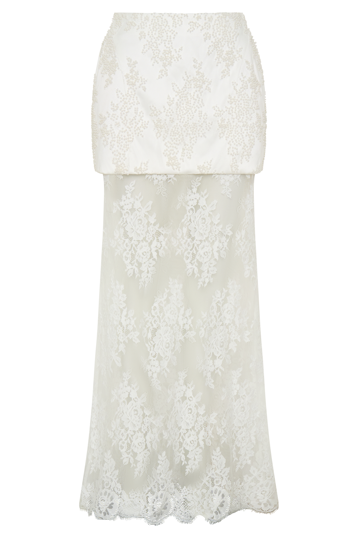 Camille Beaded Satin And Lace Maxi Skirt - Ivory