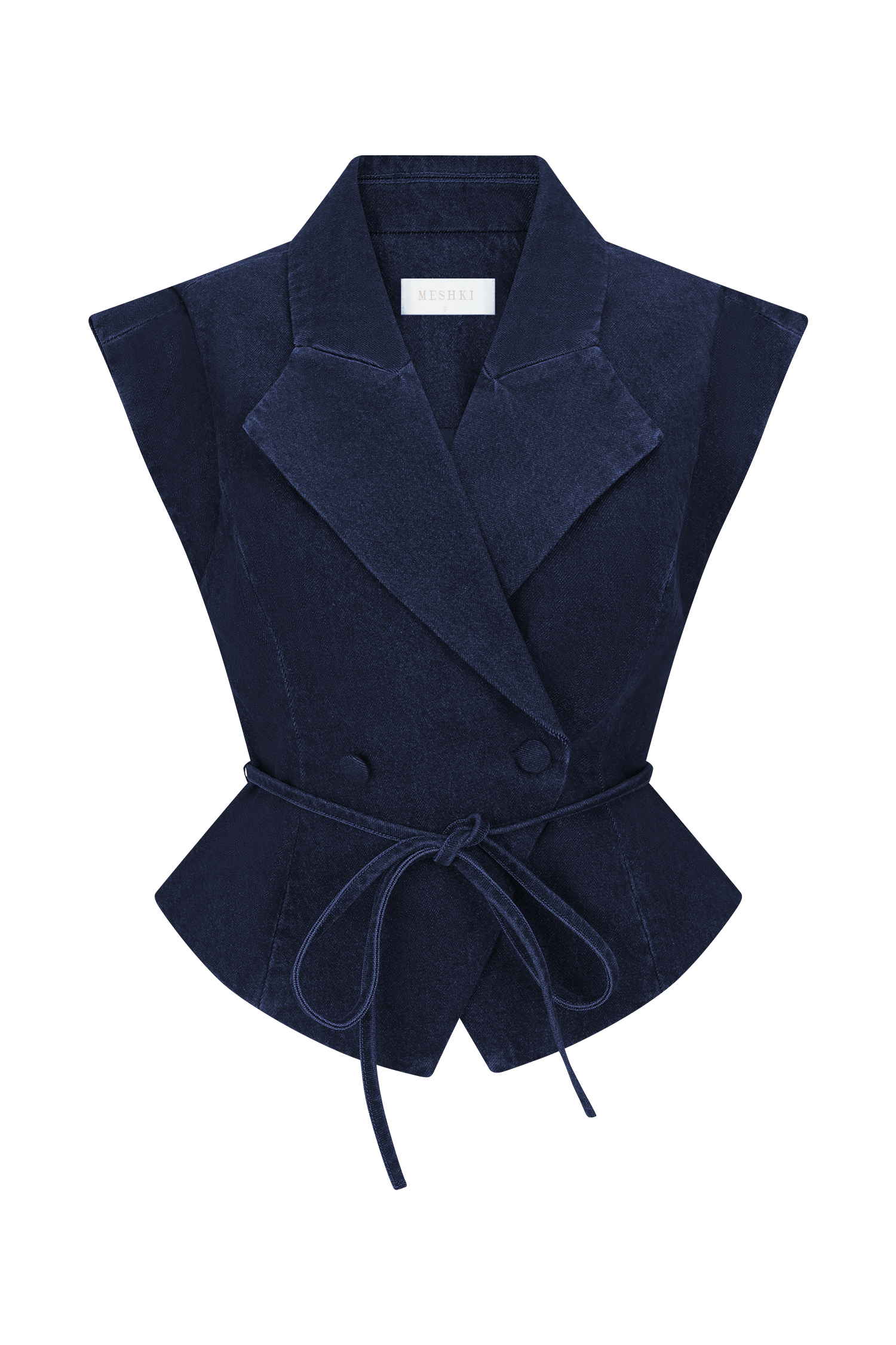 Charley Structured Tie Denim Top - Indigo Blue #9