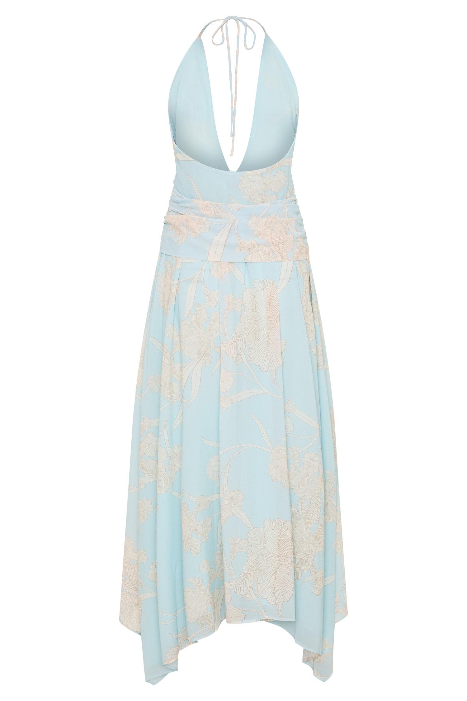 Cyra Plunge Chiffon Midi Dress - Blue Floral Print #6