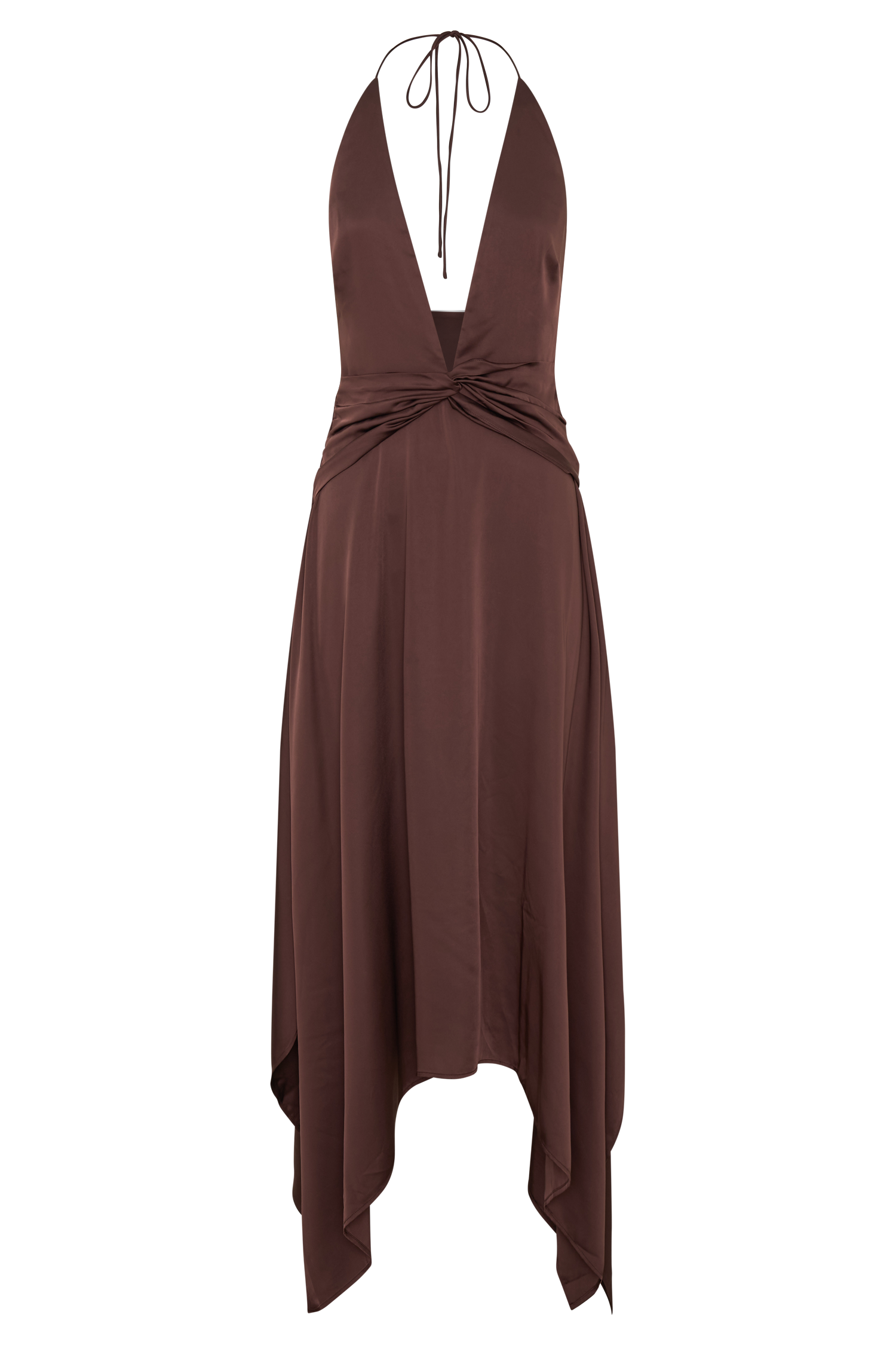 Cyra Plunge Satin Midi Dress - Dark Chocolate #10