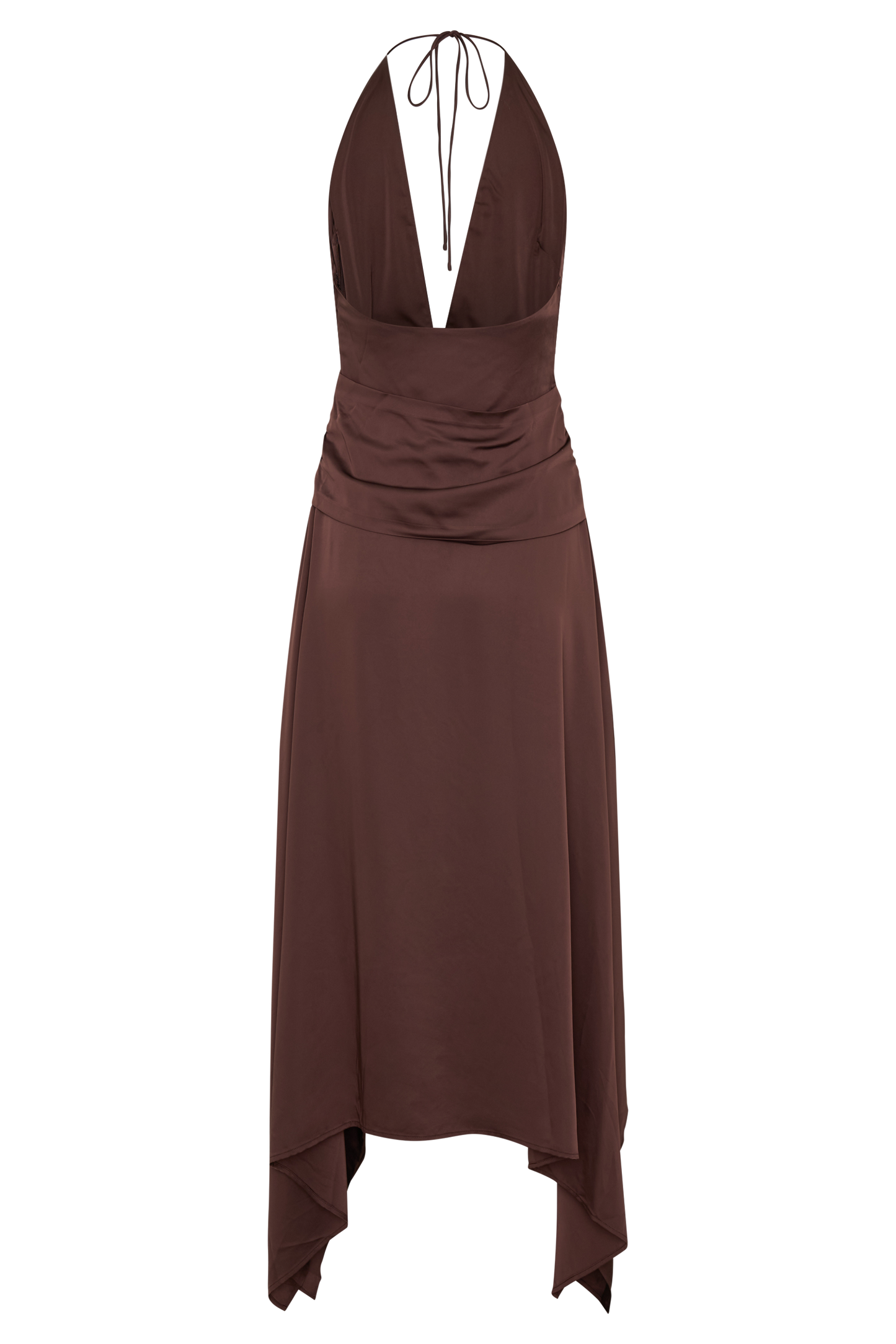 Cyra Plunge Satin Midi Dress - Dark Chocolate