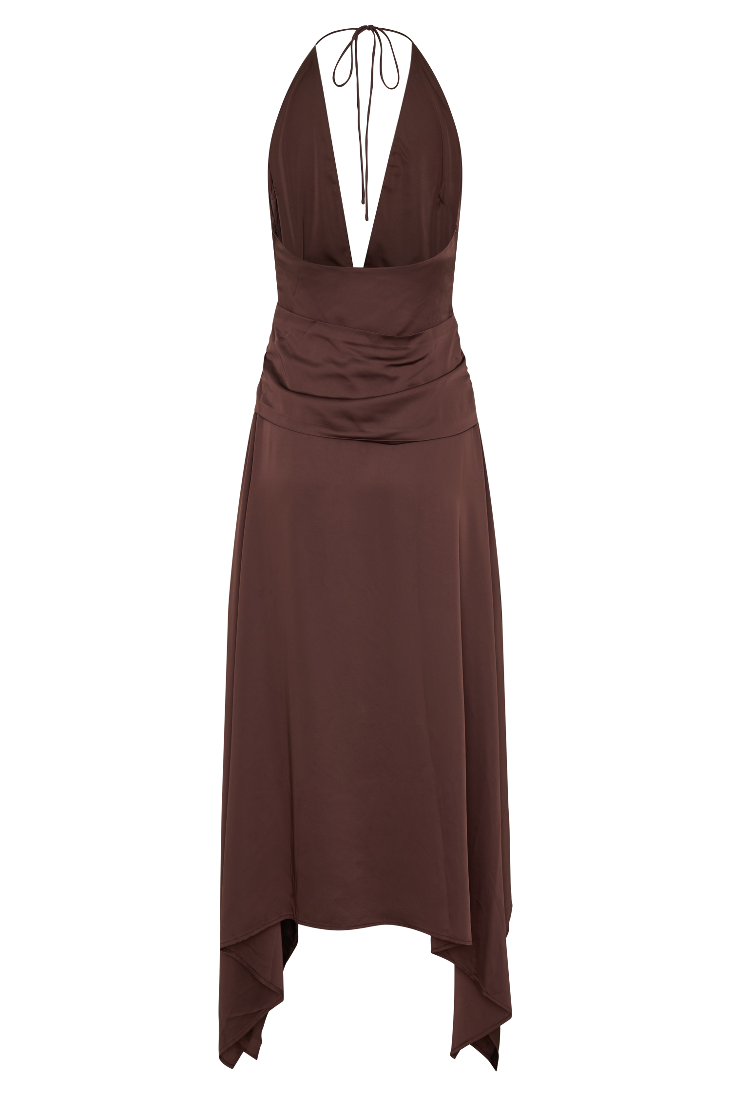 Cyra Plunge Satin Midi Dress - Dark Chocolate #9