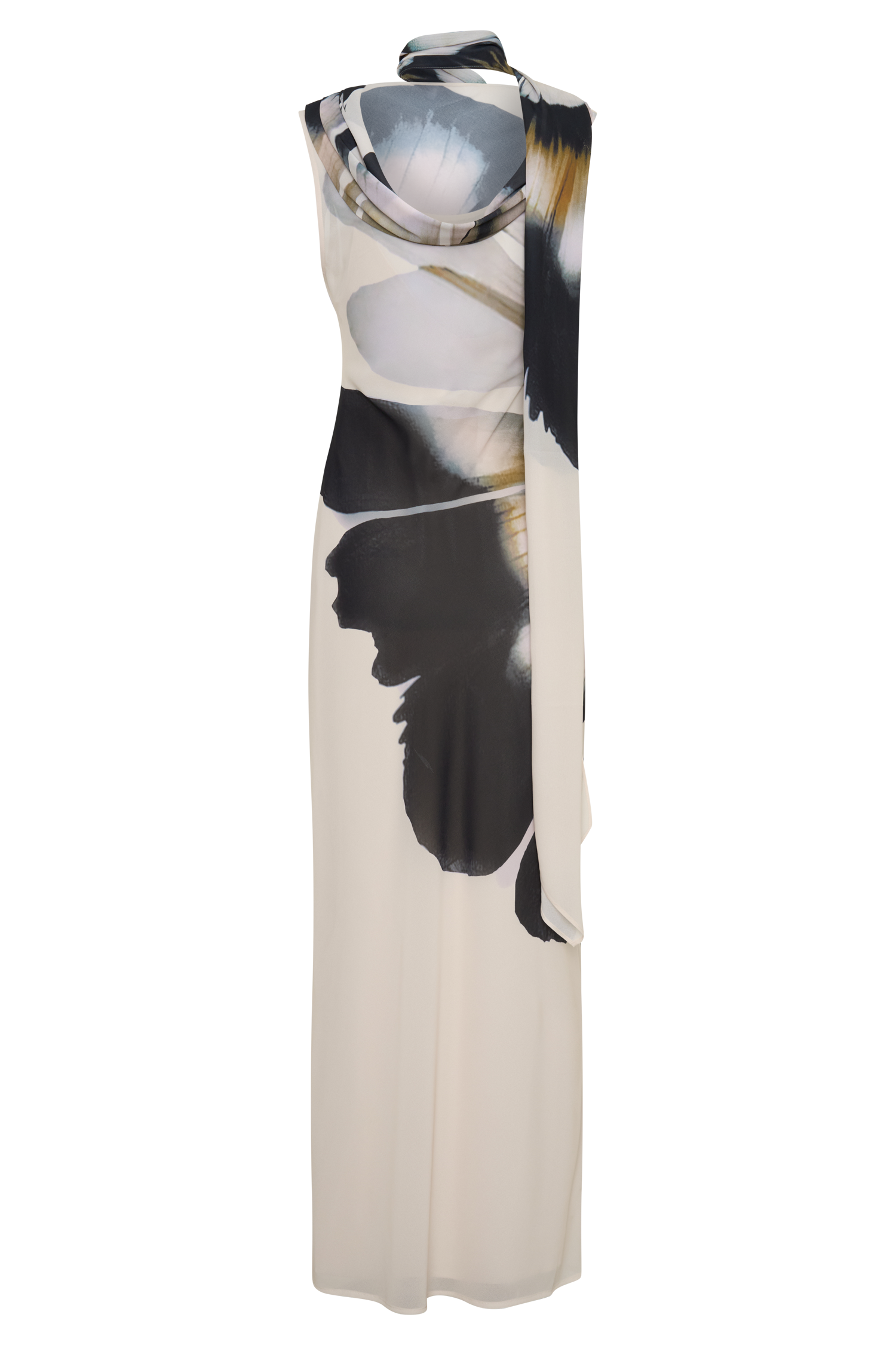 Dakota Chiffon Maxi Dress With Scarf - Ivory Oversized Floral Print #8