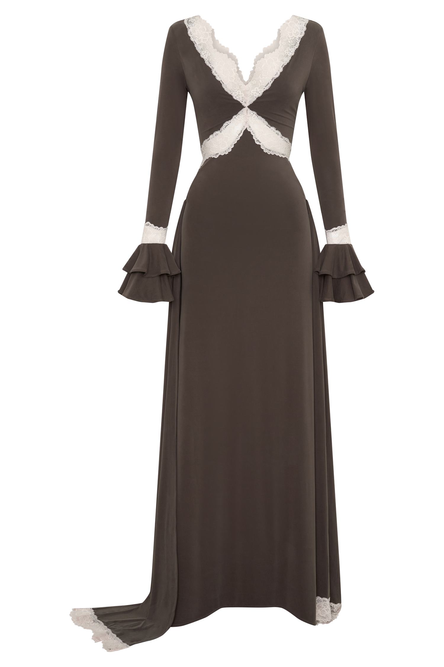 Electra Slinky Lace Maxi Dress - Chocolate/Ballet Pink #8