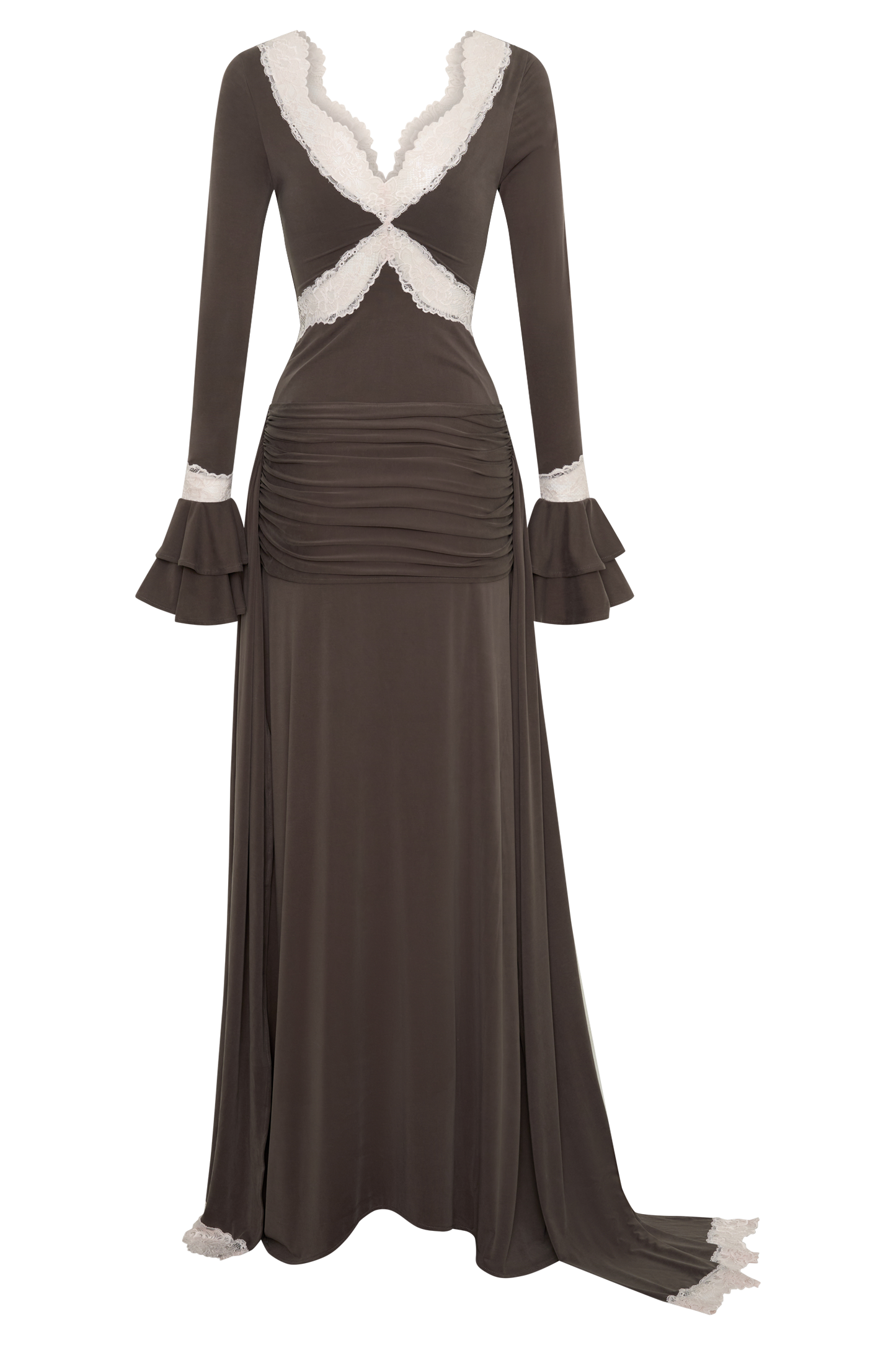 Electra Slinky Lace Maxi Dress - Chocolate/Ballet Pink