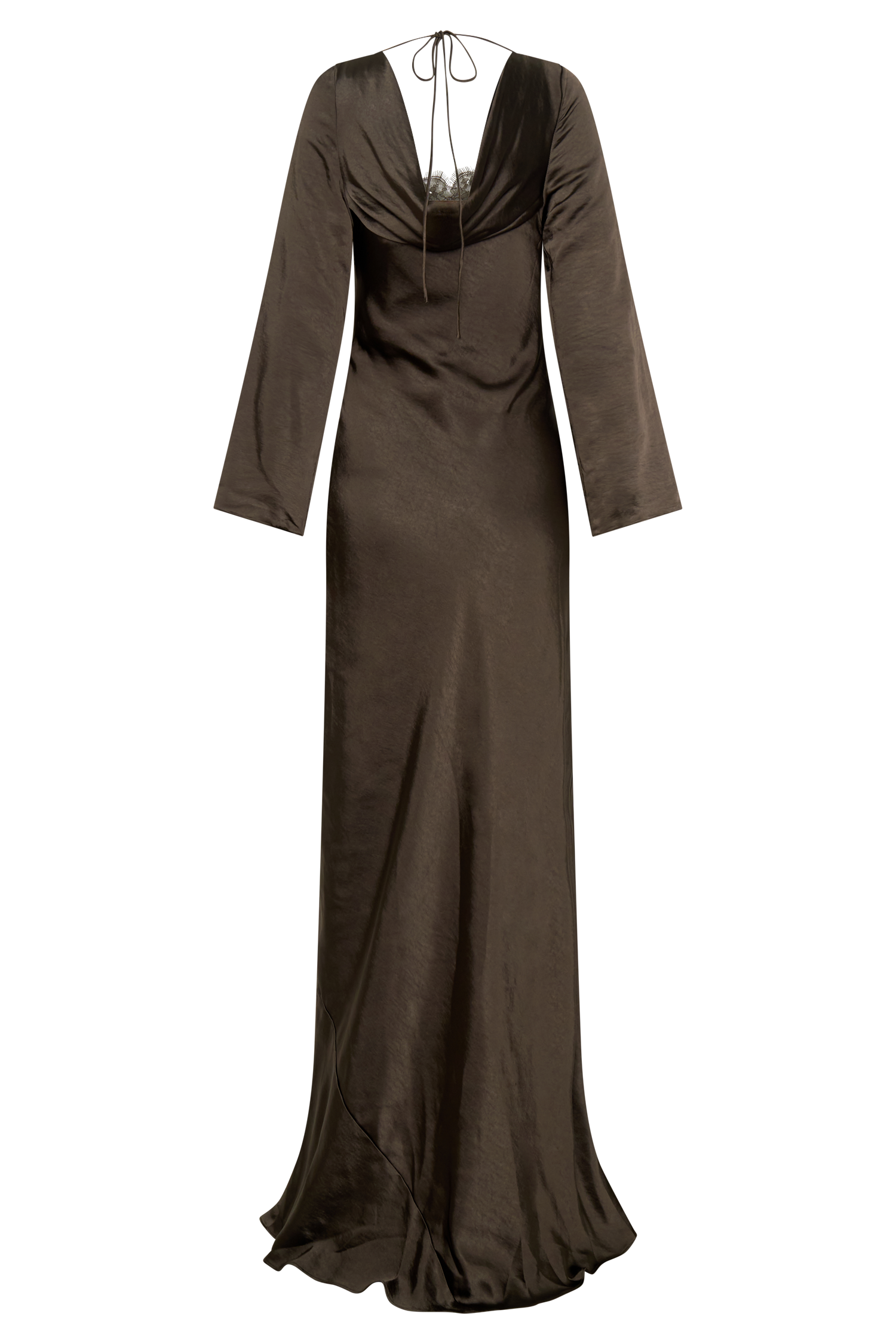 Eliza Long Sleeve Cowl Lace And Satin Maxi Dress - Mocha #9