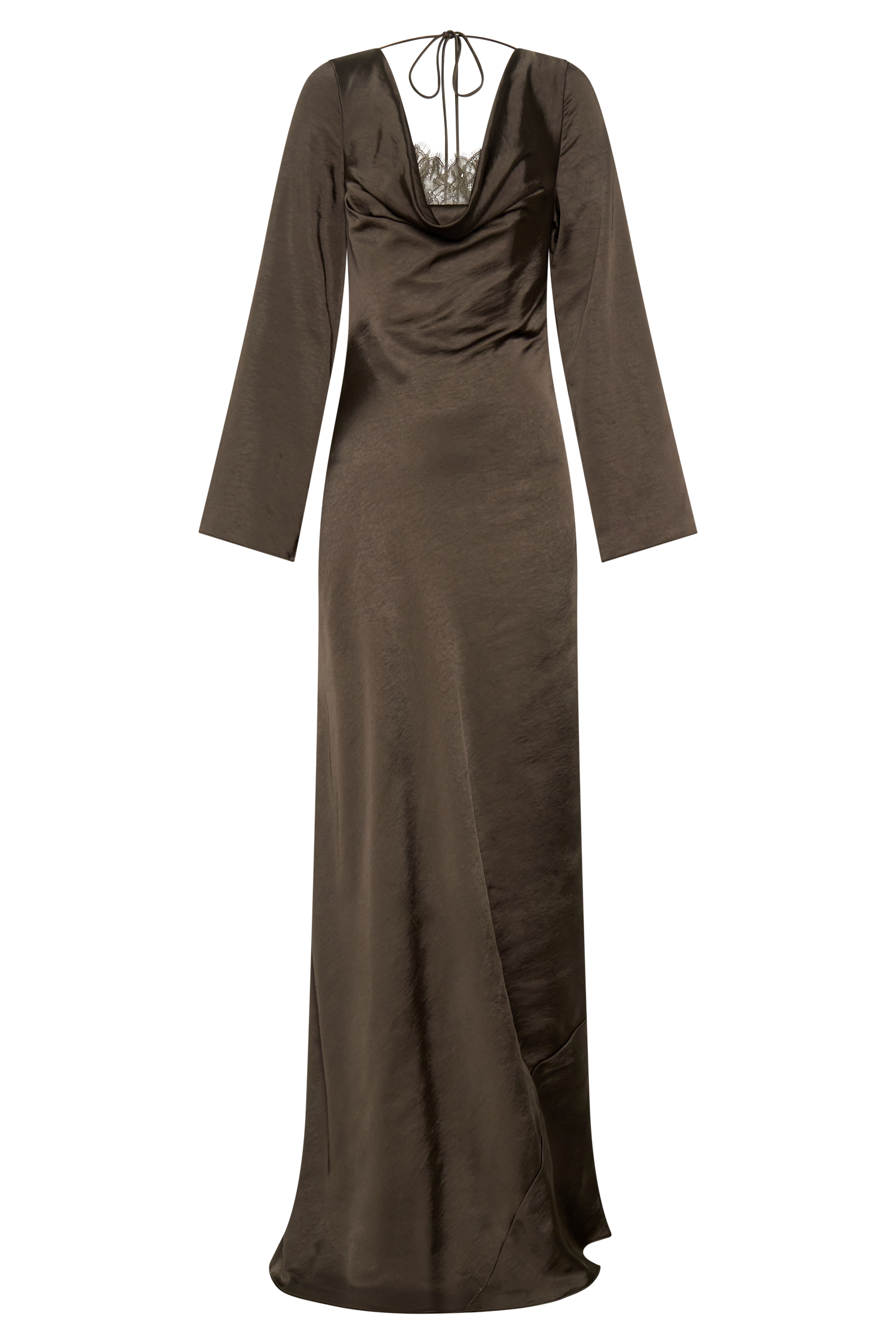Eliza Long Sleeve Cowl Lace And Satin Maxi Dress - Mocha #8