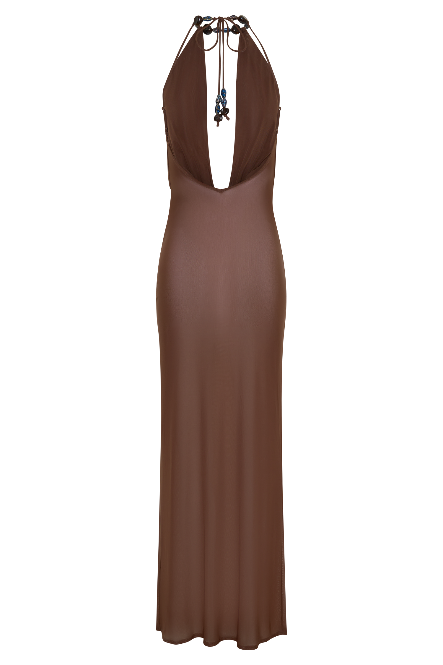Ethal Mesh Cowl Neck Beaded Maxi Dress - Chocolate #8