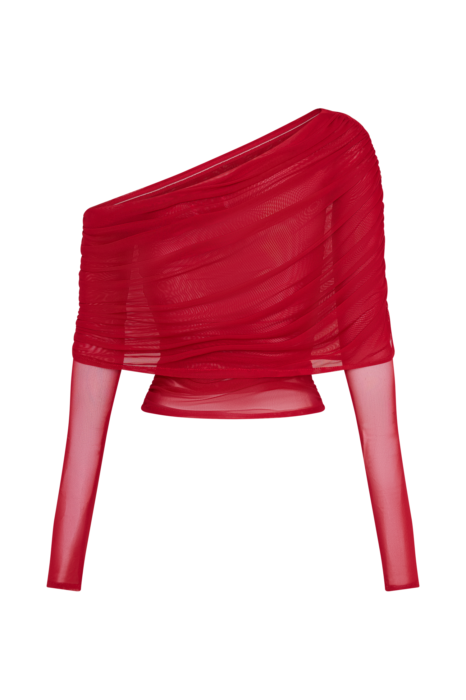 mesh red off the shoulder top long sleeve