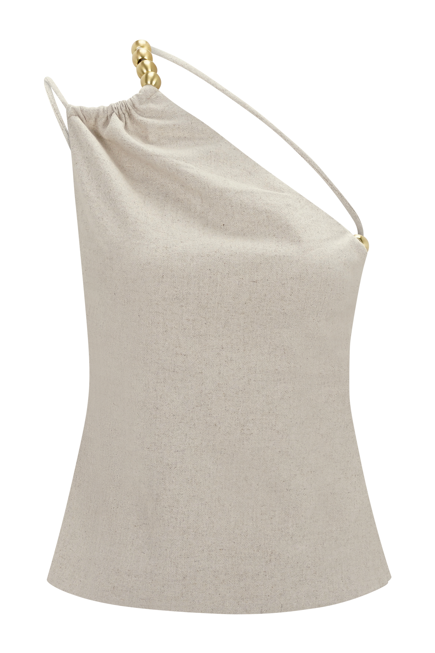 Gabby Asymmetrical Neckline Linen Beaded Top - Natural #12