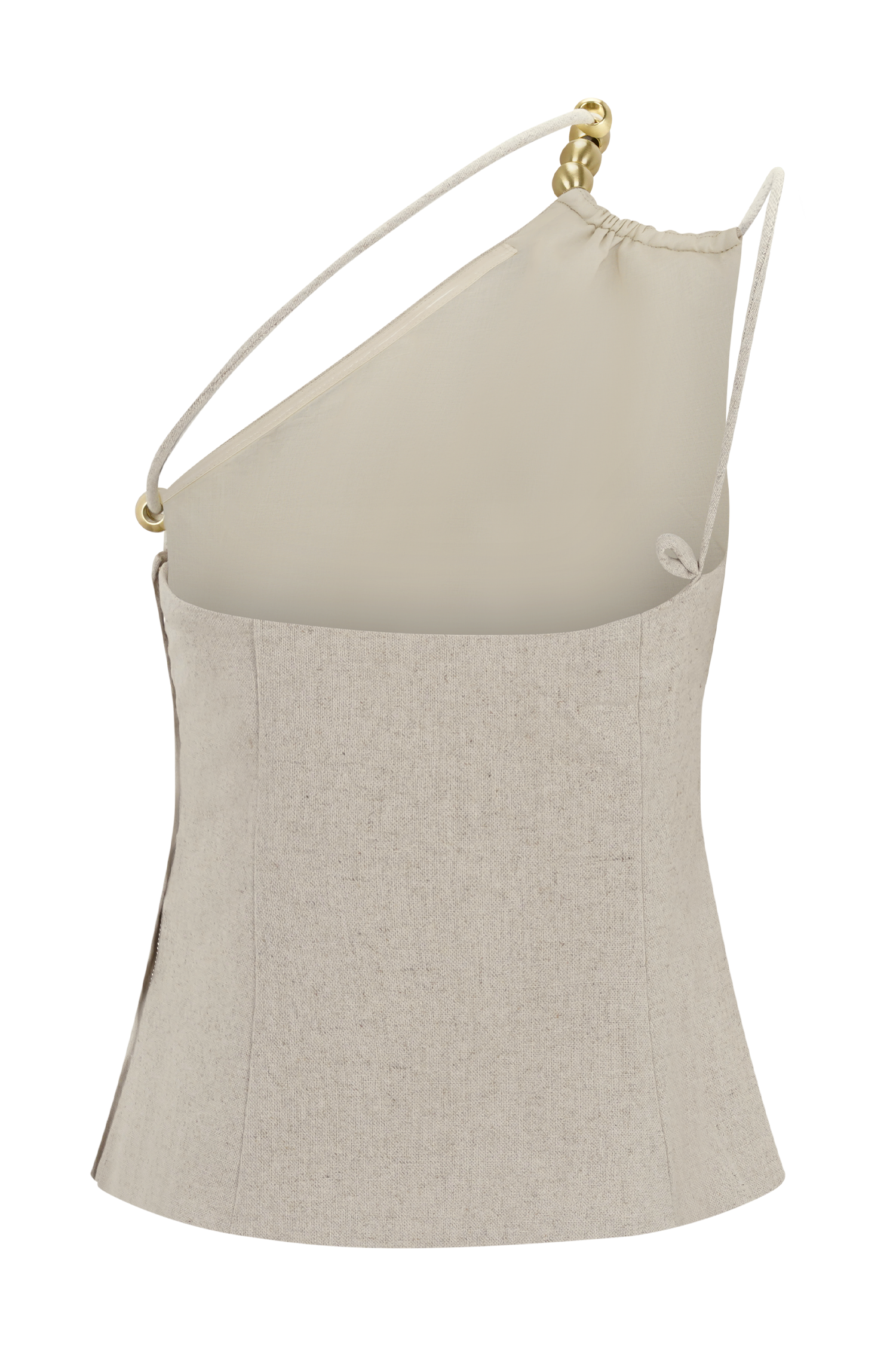 Gabby Asymmetrical Neckline Linen Beaded Top - Natural #11