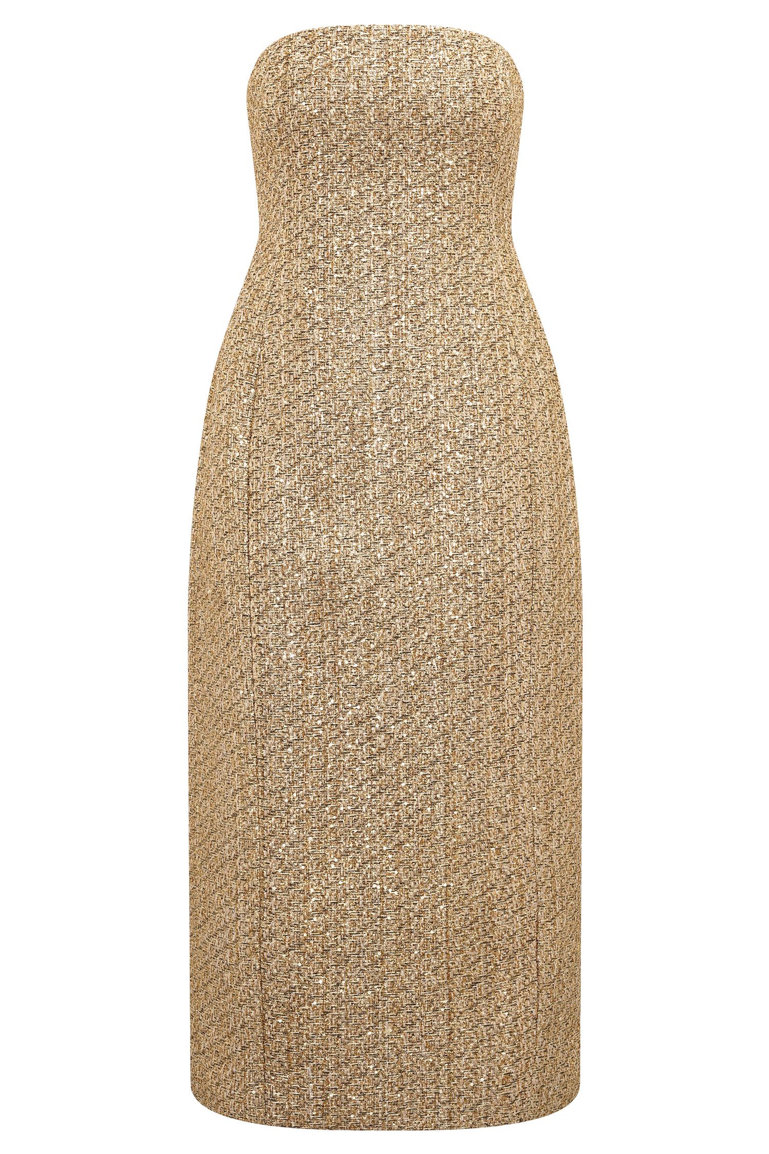 Gala Strapless Tweed Midi Dress - Gold #9