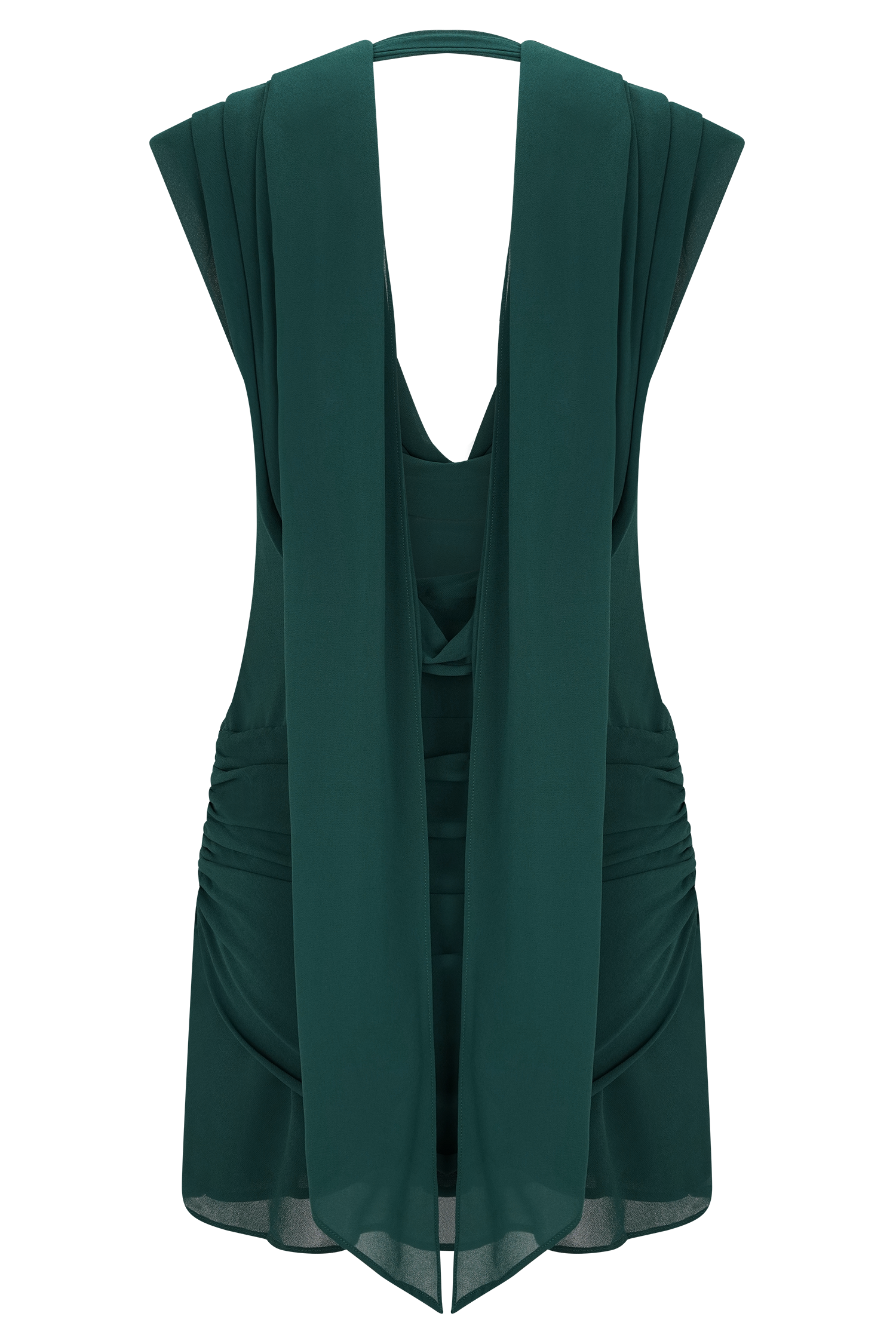 Giulia Chiffon Draped Mini Dress - Dark Emerald #8