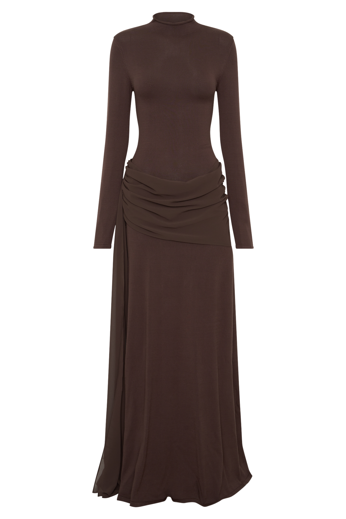 Grayson Knit Chiffon Maxi Dress - Chocolate #9