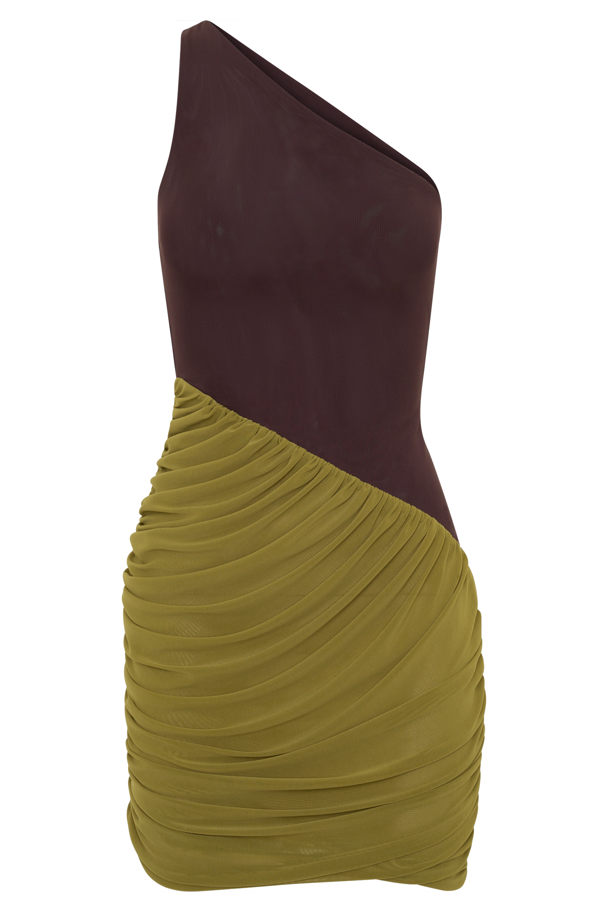 Halo Asymmetric Two Toned Mini Dress - Green/Chocolate #7